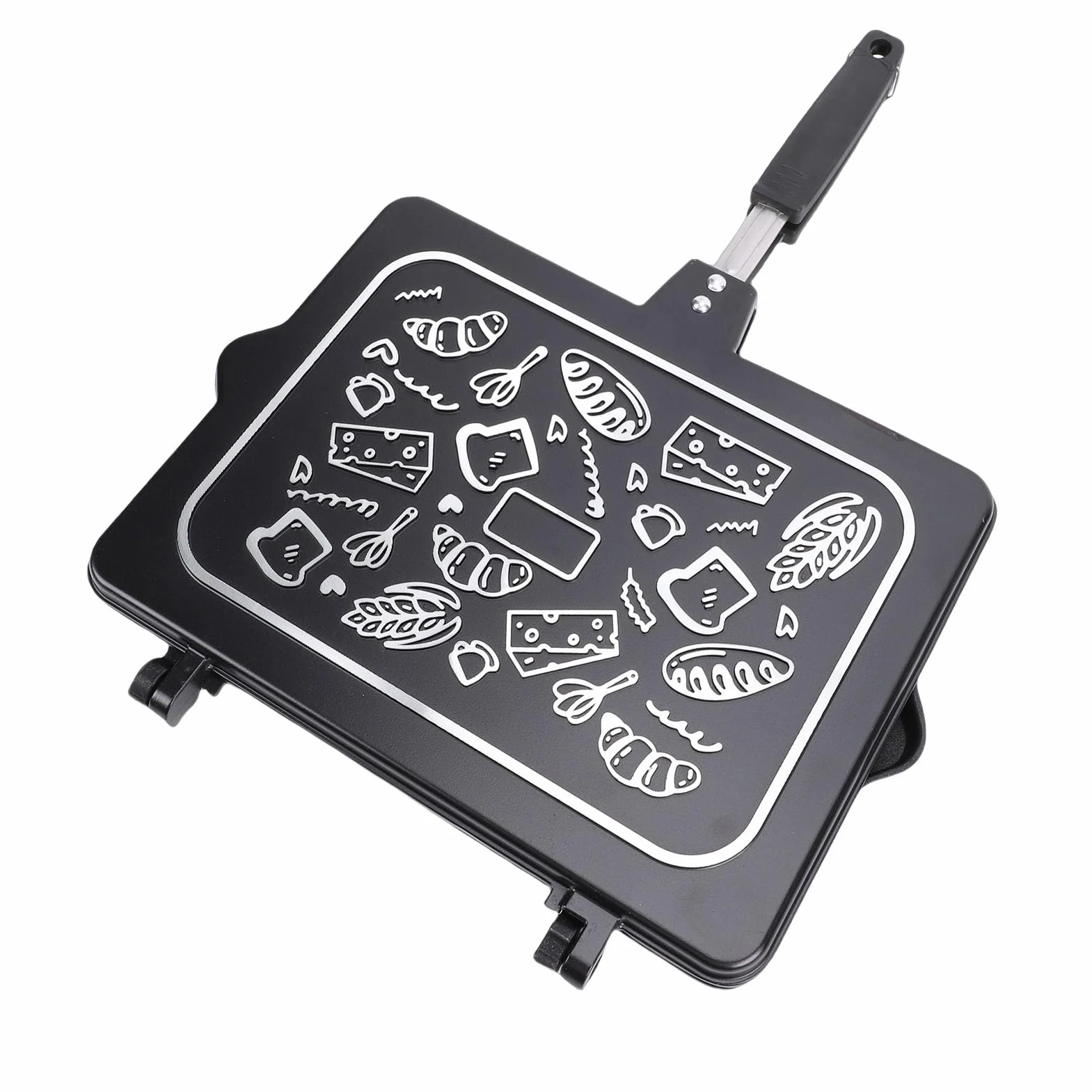 Eujgoov Patelnia Grillowa Nonstick Dwustronna Patelnia do Pieczenia Tostów Stop Aluminium Równomierne Ogrzewanie 34,5 X 48 Cm z żaroodpornym Uchwytem do Płyty Kuchennej Kuchnia Domowa Gotowanie