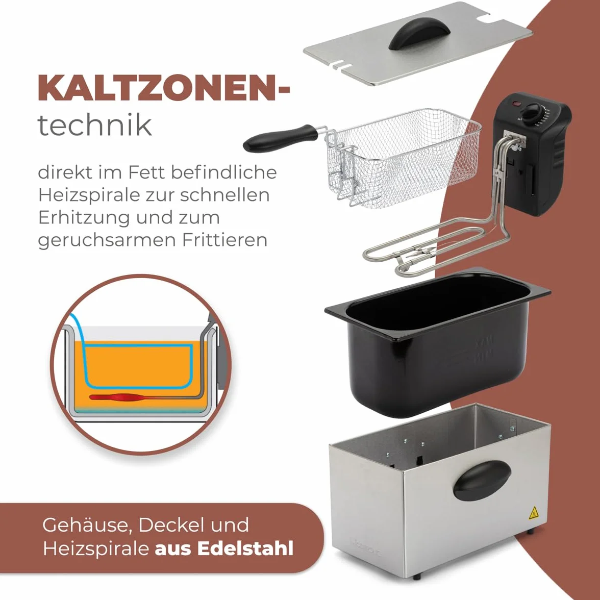 Clatronic 263684 friteuse Unique Autonome 2000 W Noir, Acier inoxydable