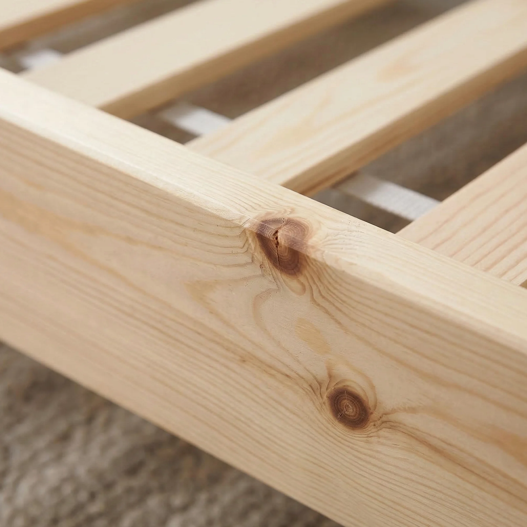 ecomi® Łóżko dziecięce 90 x 200 cm, z zabezpieczeniem przed wypadnięciem, łóżko podłogowe, łóżko dziecięce ze stelażem, dla dziewczynek i chłopców, lite drewno sosnowe, kolor naturalny