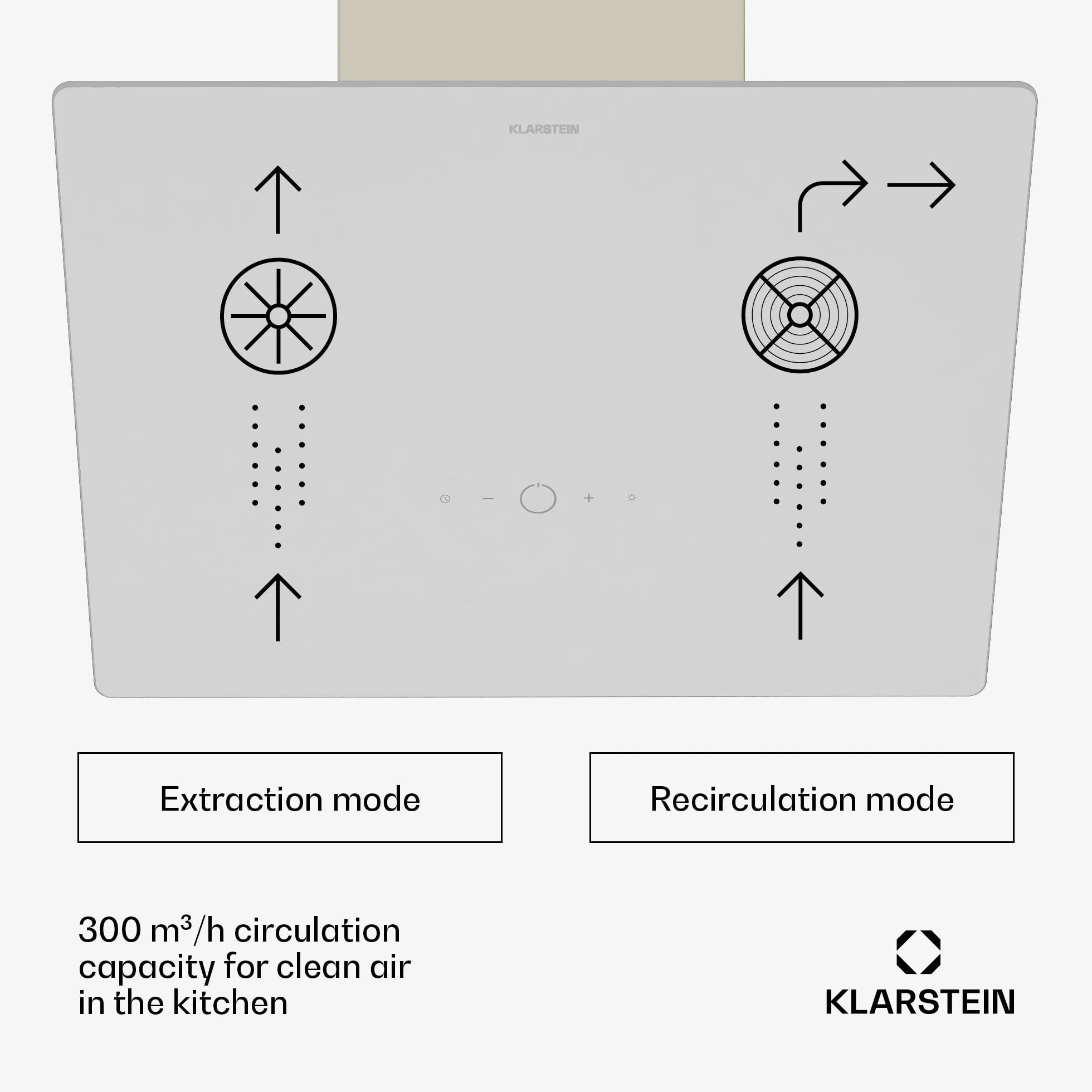 Klarstein MaxAir okap kuchenny – kompaktowy i wydajny, przepływ powietrza 183-336 m³/h, wydajność energetyczna A++, obsługa dotykowa, oświetlenie LED, przepływ i obieg, krem vintage