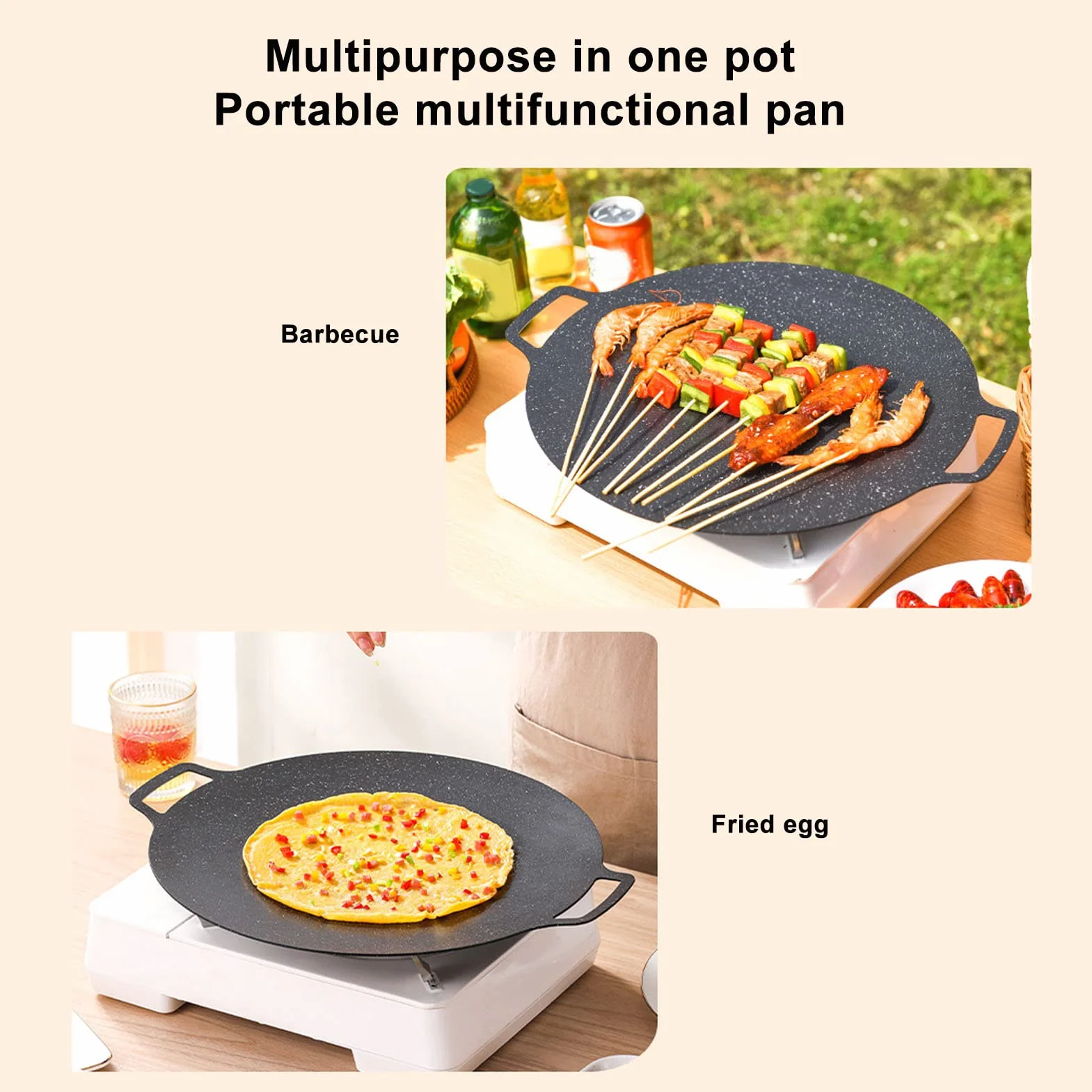 Koreańska patelnia grillowa, okrągła, nieprzywierająca, koreańska patelnia grillowa z uchwytem, wielofunkcyjna płyta kuchenna do mięsa, naleśników, żeberek (model uniwersalny, 36 cm)