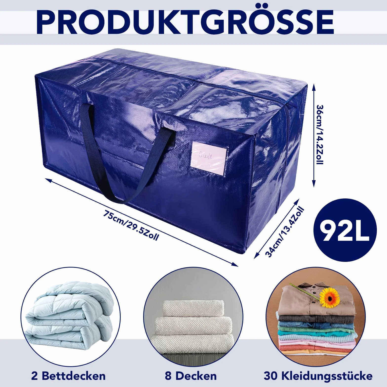 Dntorx 4 sztuki toreb do przechowywania, 92 l, ciężkie kartony, duże torby do przeprowadzki z pasami do plecaka, składane pudełko do przechowywania z zamkiem błyskawicznym, na kemping, pościel, do