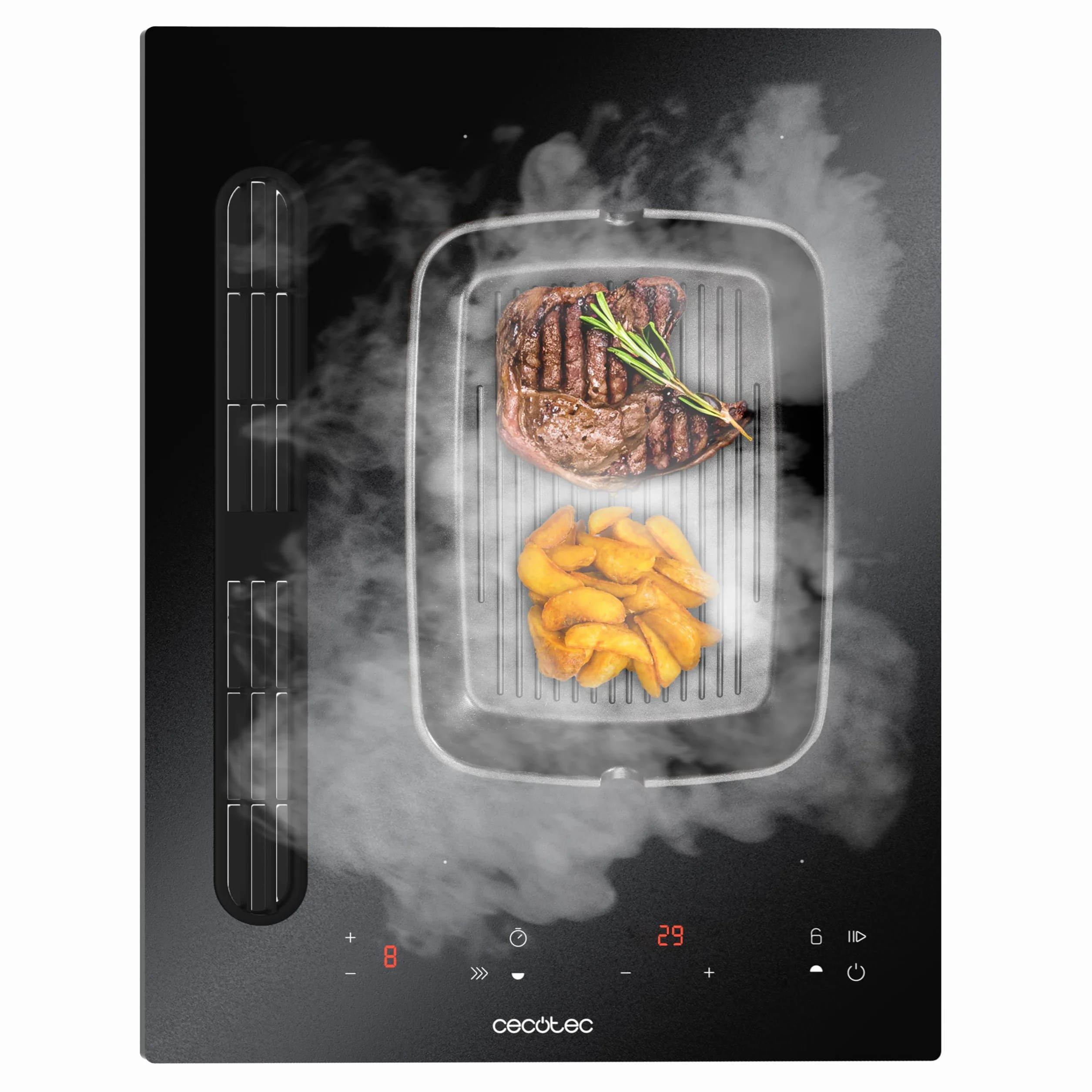 Cecotec Kompaktowa płyta indukcyjna z wbudowanym okapem 40 cm Bolero Squad IH 2200 FullFlex ShieldGlass. 3500W, 9 poziomów, Booster, Kidlock, ssanie 500 m3/h z 4 prędkościami, sterowanie dotykowe