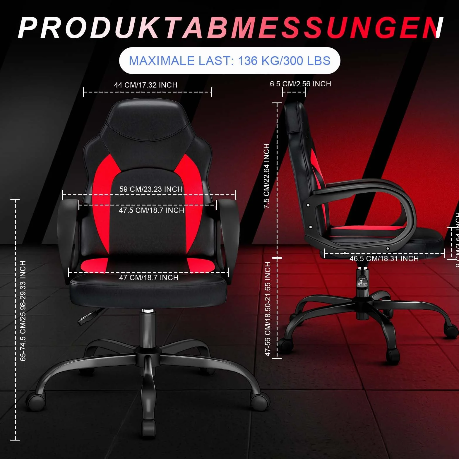 AnyGod Fotel do gier wideo, ergonomiczny fotel komputerowy z podparciem okolic lędźwiowych, kółka obrotowe z regulacją wysokości, do domu, biura dla dorosłych, młodzieży, dzieci i graczy, czerwony
