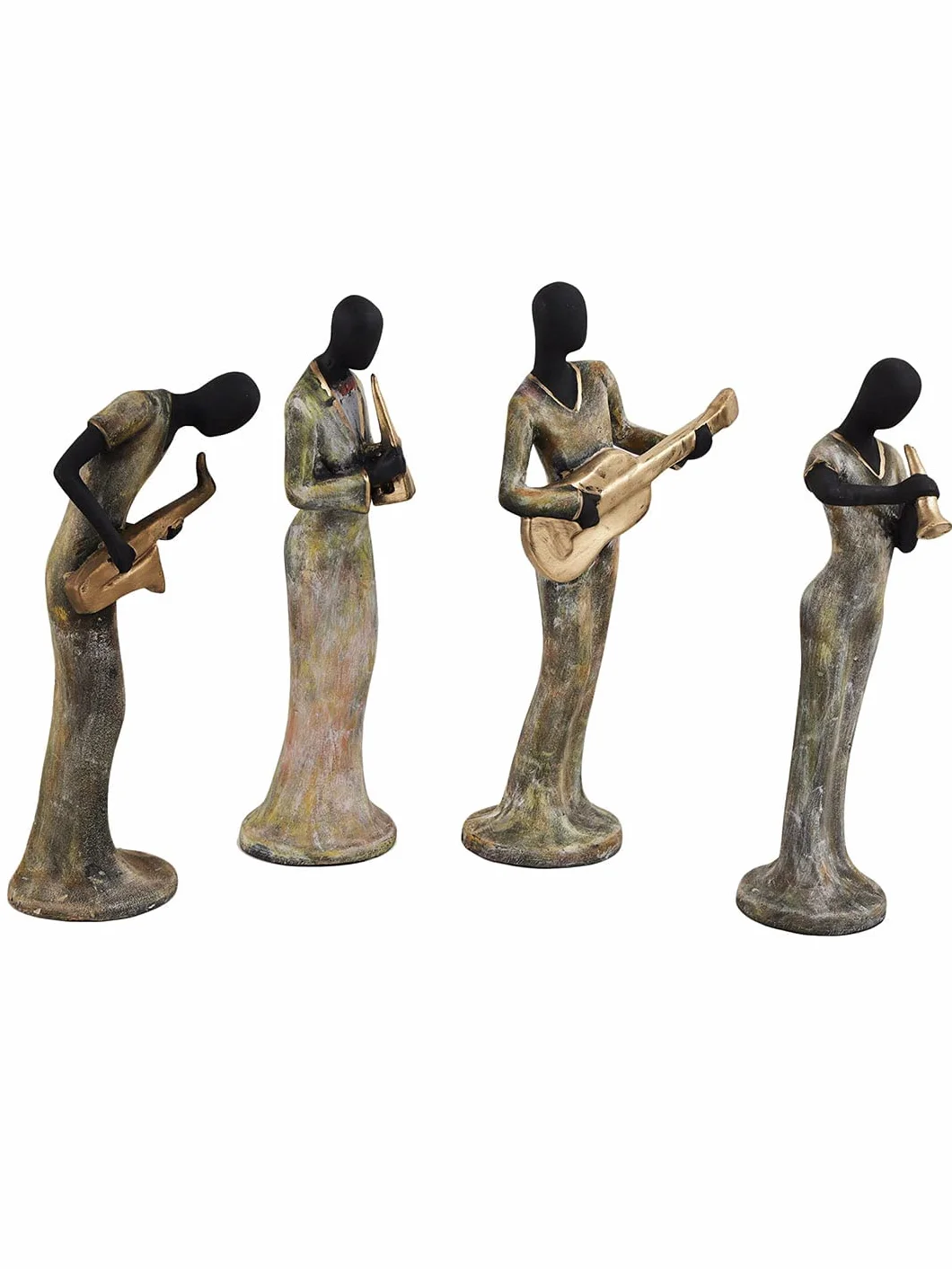Fascinate Care zestaw 4 muzycznych damskich figurek instrumentów do zabawy, element dekoracyjny figurki kolekcjonerskie do dekoracji domu, półka ścienna, stół, biuro, salon, dekoracja, przedmiot (poliester, każda 34 cm)