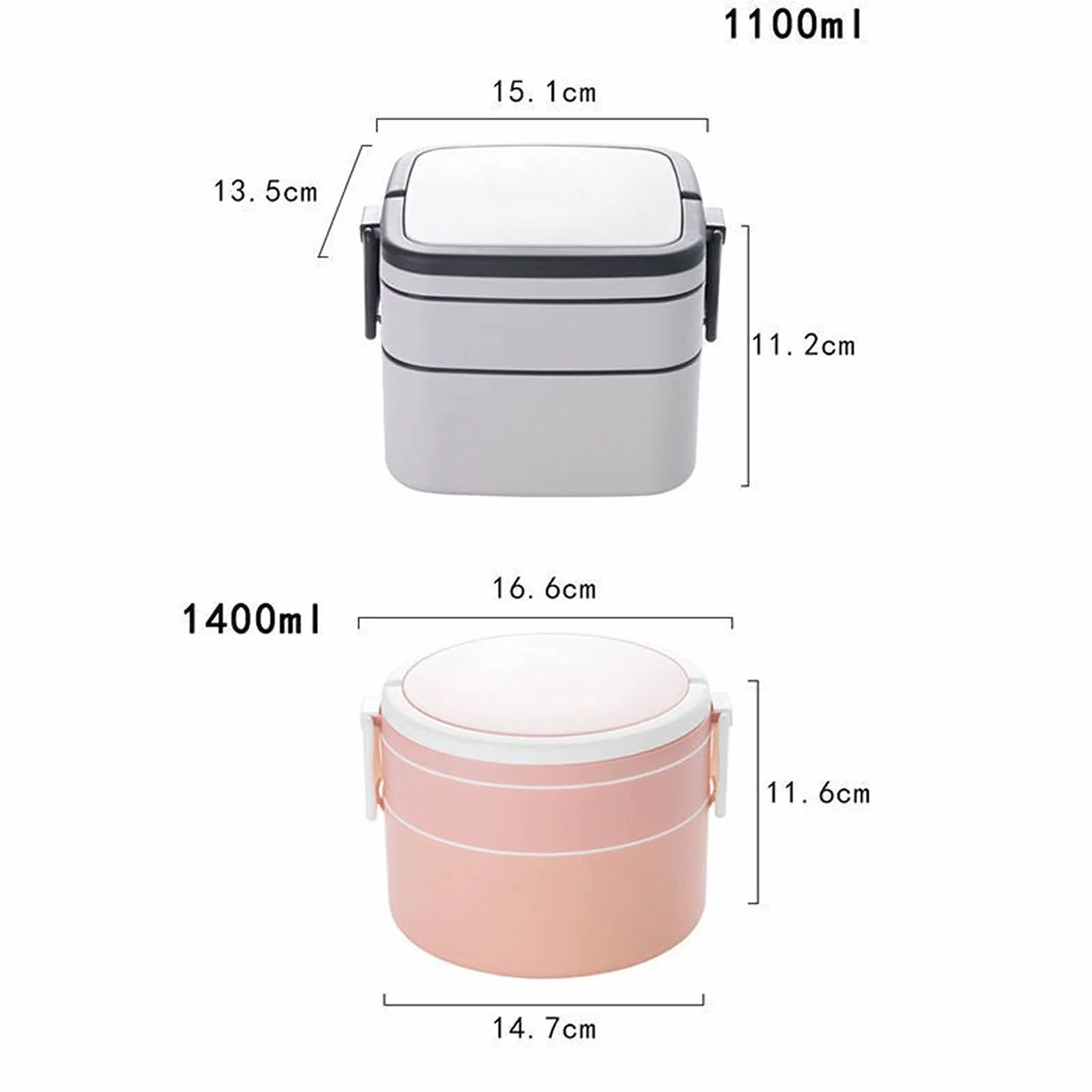 Pudełka Bento 1100ml Przenośne 2-warstwowe zdrowe pudełko na drugie śniadanie Pojemnik na jedzenie Kuchenka mikrofalowa Pudełka Bento na drugie śniadanie z wycięciem ，Pudełko ryżowe(C)