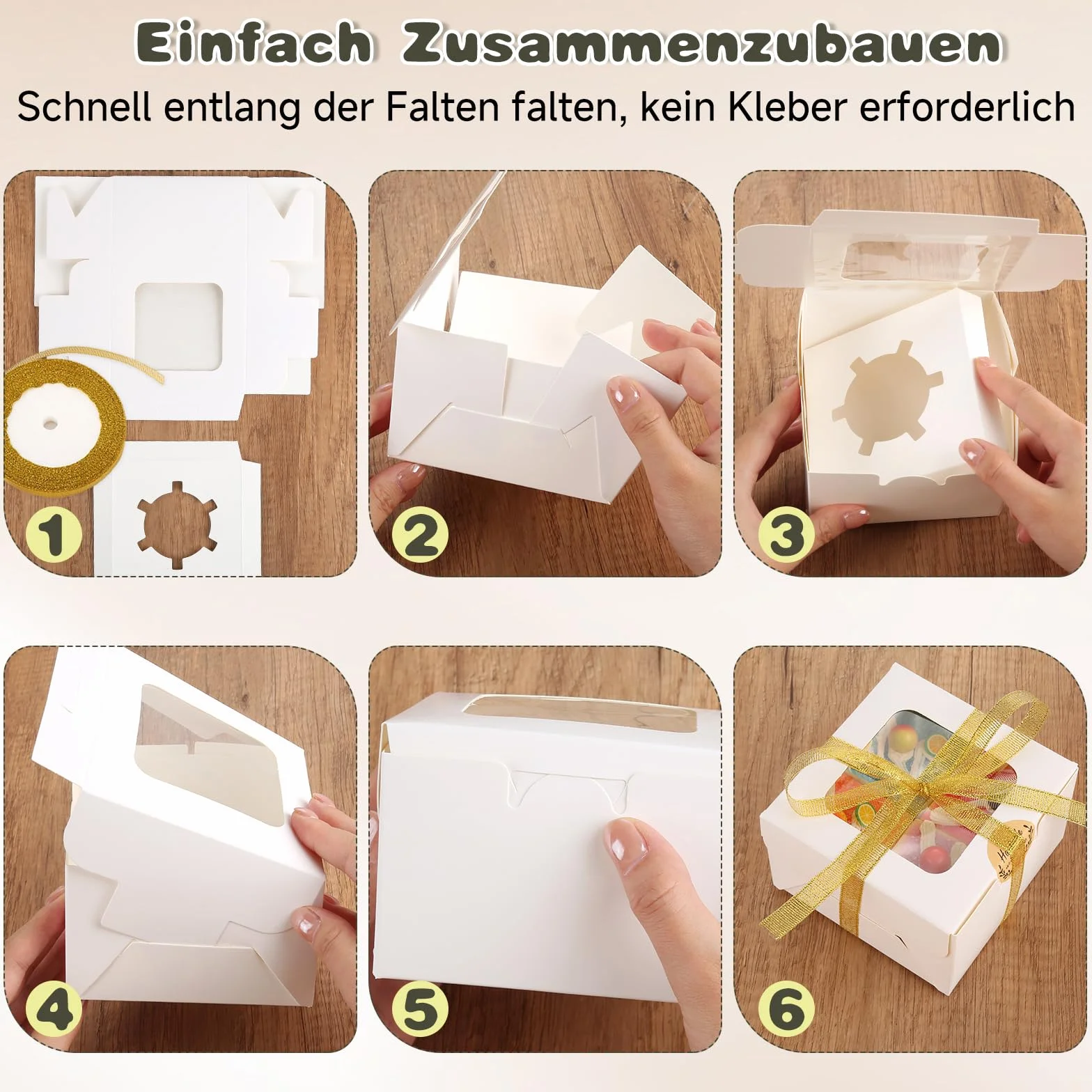 ZEFAN 20 białych pudełek na babeczki z okienkiem 10x10x6 cm