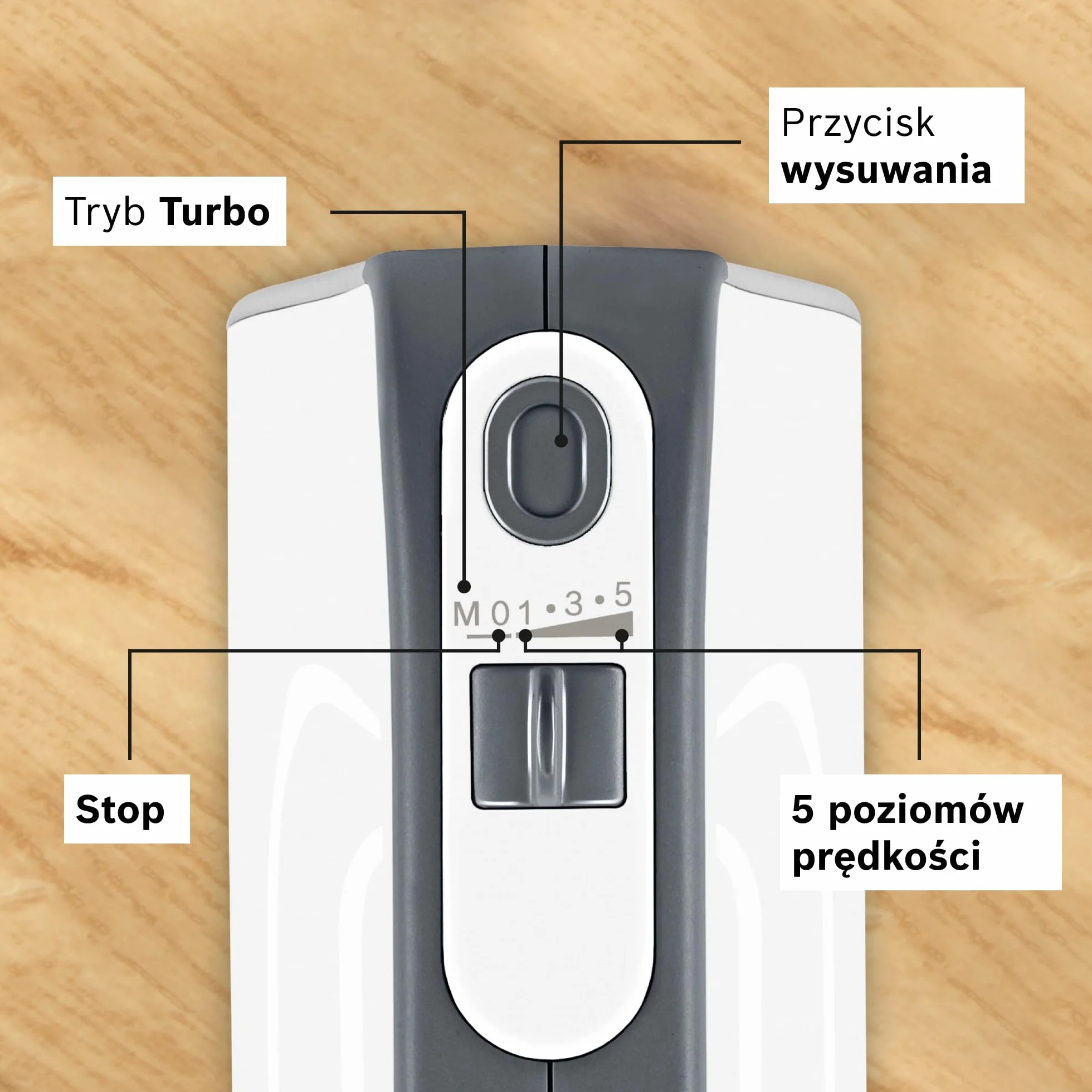 Bosch Styline, mikser ręczny, 850 W, mieszadła FineCreamer, haki do zagniatania ciasta, metalowa stopa do blendowania, pojemnik do miksowania z miarką, MFQ49700, biały
