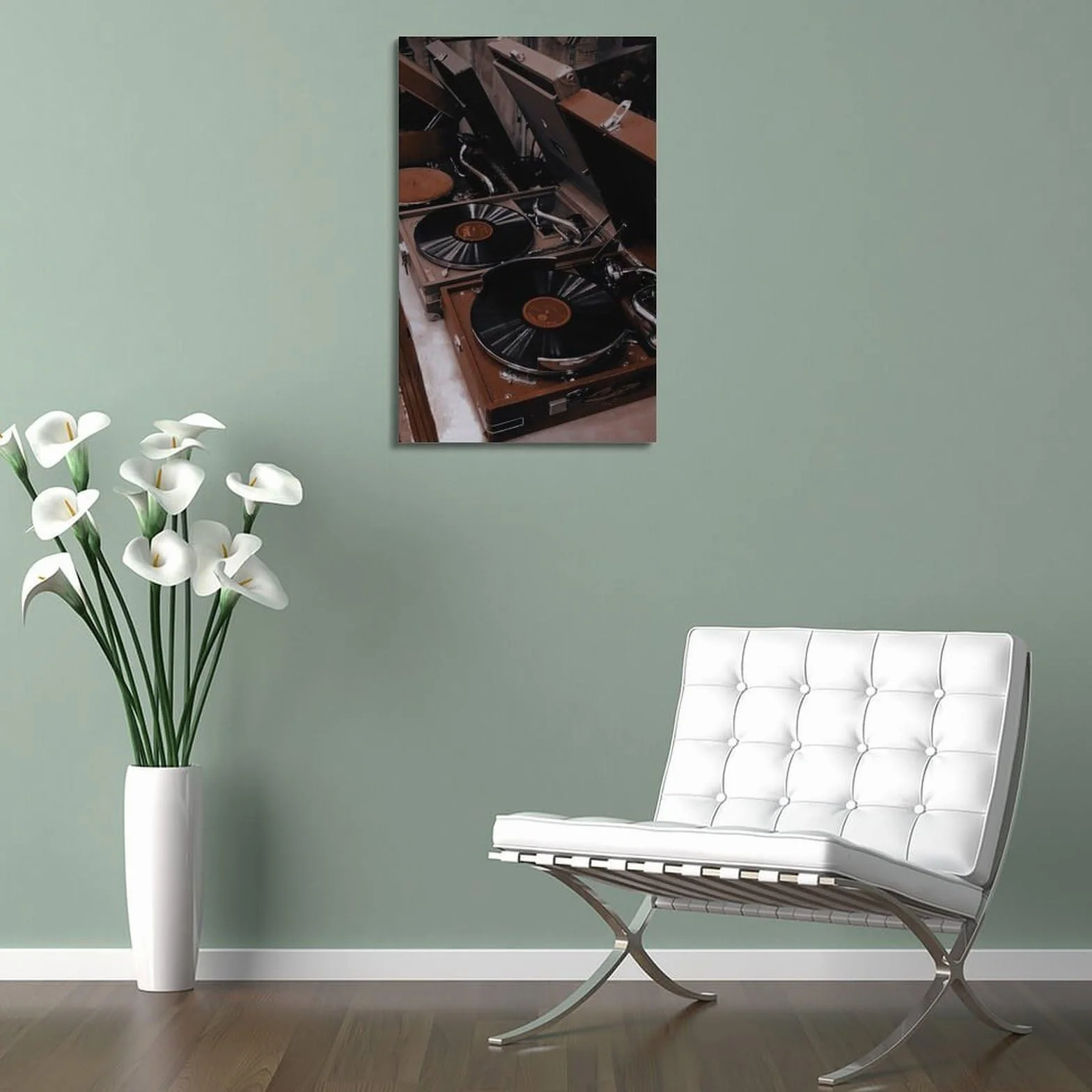 Gramofony w stylu vintage z czarnymi płytami winylowymi sztuka ścienna, retro muzyka dekoracja do domu i salonu plakat dekoracyjny obraz płótno plakaty ścienne i obraz artystyczny druk nowoczesny