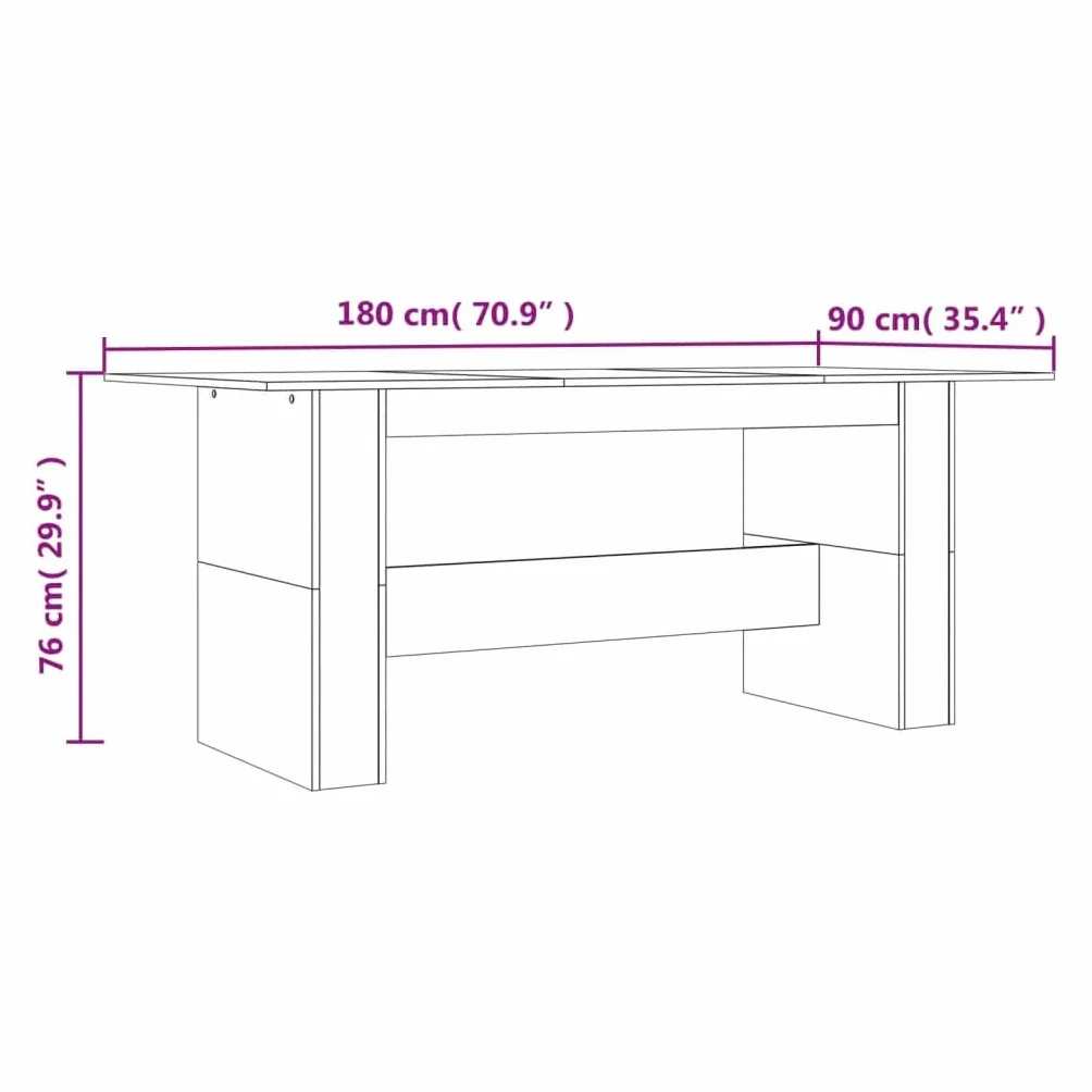 Stół do jadalni Sonoma szary, 180 x 90 x 76 cm, wytrzymały materiał drewnopochodny, minimalistyczny stół kuchenny, uniwersalny stół do jadalni do domu