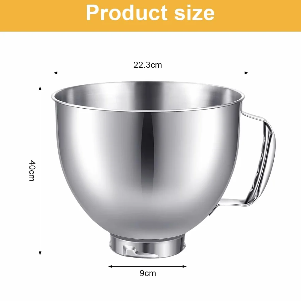 Miska ze stali nierdzewnej do miksera stojącego Kitchenaid, Tutamaz Miska do Kitchen Aid 4,5-5 Quart, mikser stojący, kolor srebrny, części zamienne do mieszadła stojącego, miska ze stali nierdzewnej