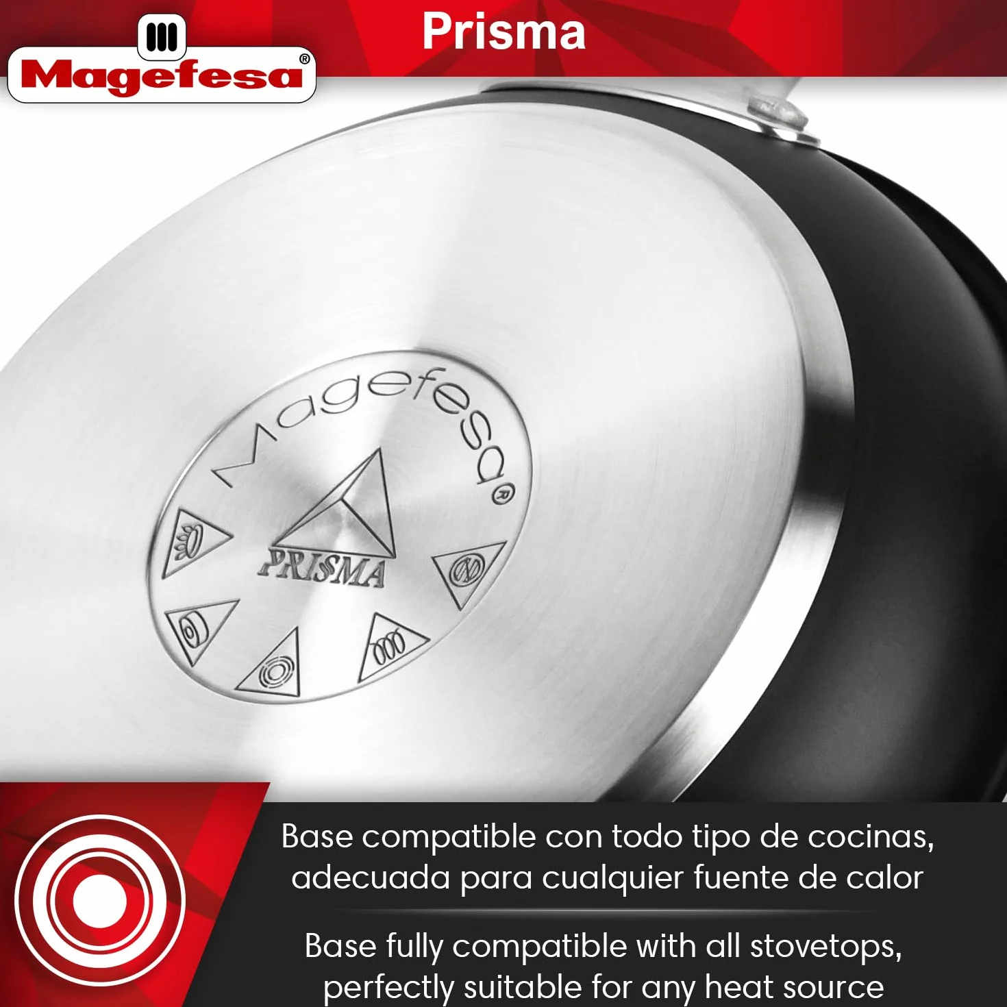 MAGEFESA Prisma zestaw patelni 24 + 28 cm + pojemnik na lunch 21 cm, stal nierdzewna 18/10, nieprzywierająca trójwarstwowa, do wszystkich kuchenek, indukcyjnych, piekarników