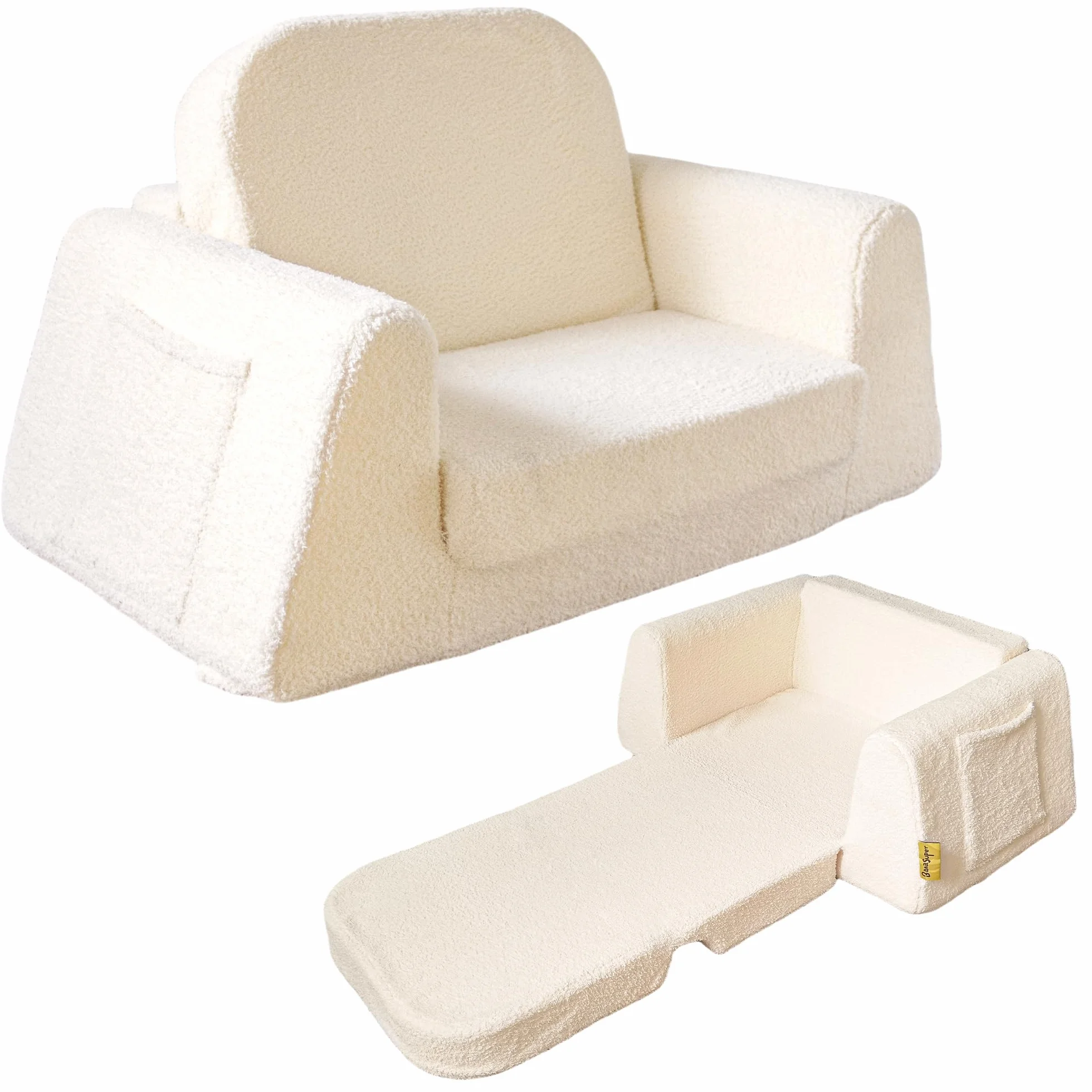 BanaSuper Rozkładana sofa dziecięca 2 w 1, składany fotel i łóżko dla niemowląt, fotel dziecięcy, poszerzona podstawa zapobiegająca przechylaniu, zdejmowany pokrowiec, prezent dla chłopców i