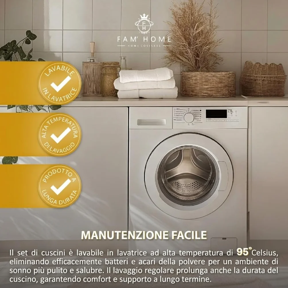 FAM' Home luksusowa poduszka dla alergików 50 x 70 cm, zestaw 2 szt. – poduszka pod głowę, wypełnienie objętościowe (720 g) – ergonomiczna biała poduszka do spania – łatwa pielęgnacja – poduszka 50 x