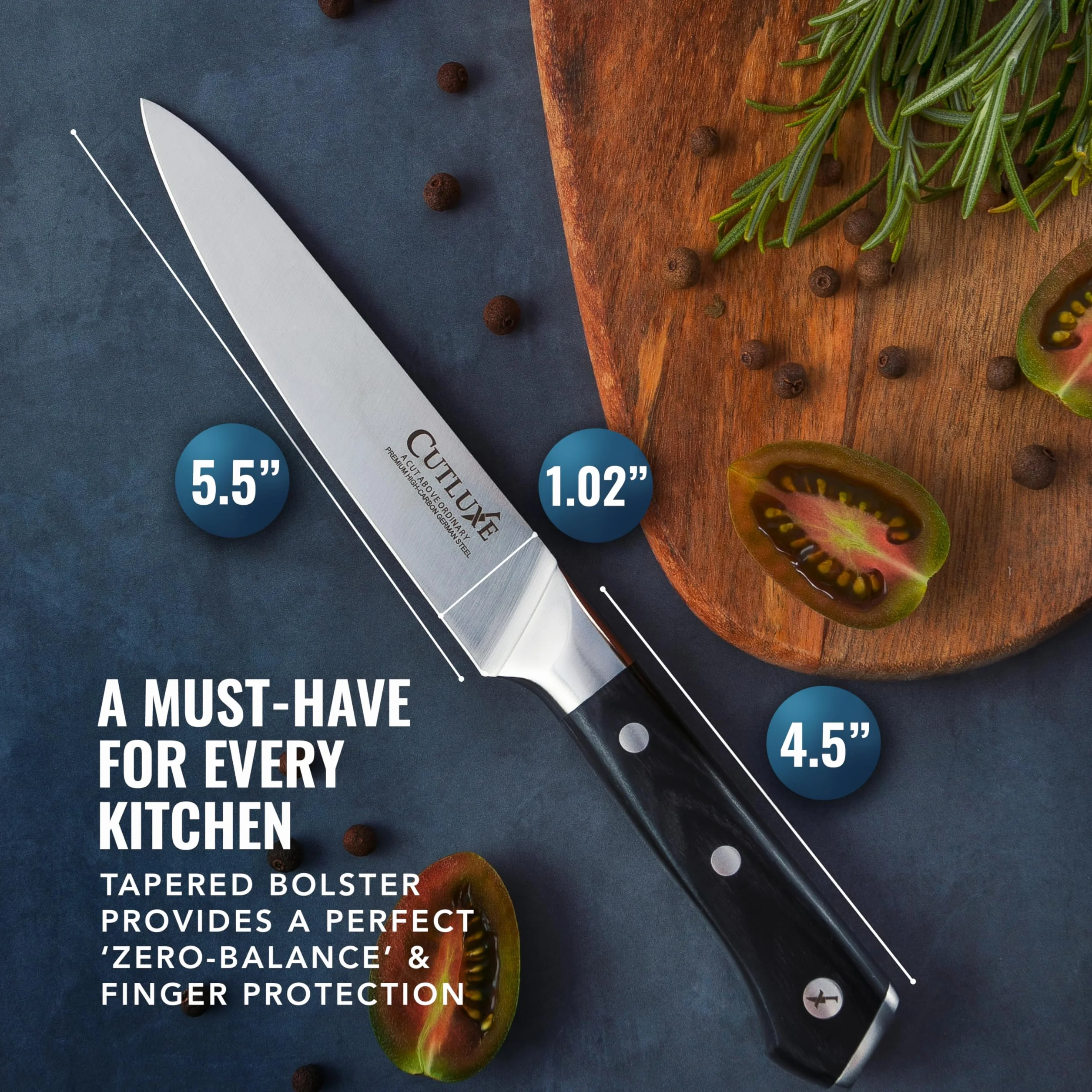 CUTLUXE Artisan Series 5.5" Petty Knife – Forged High Carbon German Steel Full Tang Razor Sharp