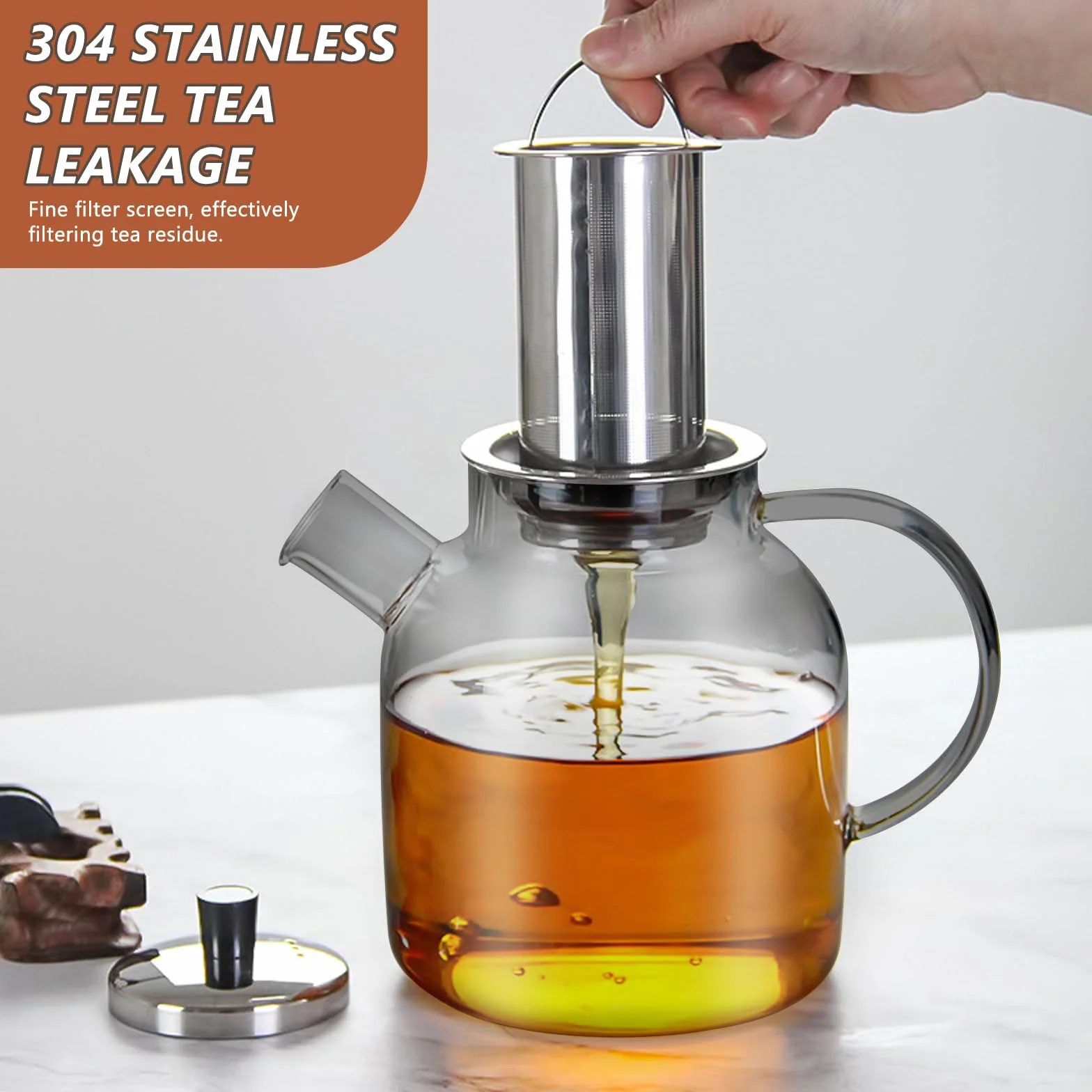 Czarny dzbanek do herbaty 1500 ml z podgrzewaczem, szklany zaparzacz do herbaty z sitkiem, szklany dzbanek z sitkiem, dzbanek do herbaty ze szkła borokrzemowego, dzbanek do herbaty sypkiej, torebki
