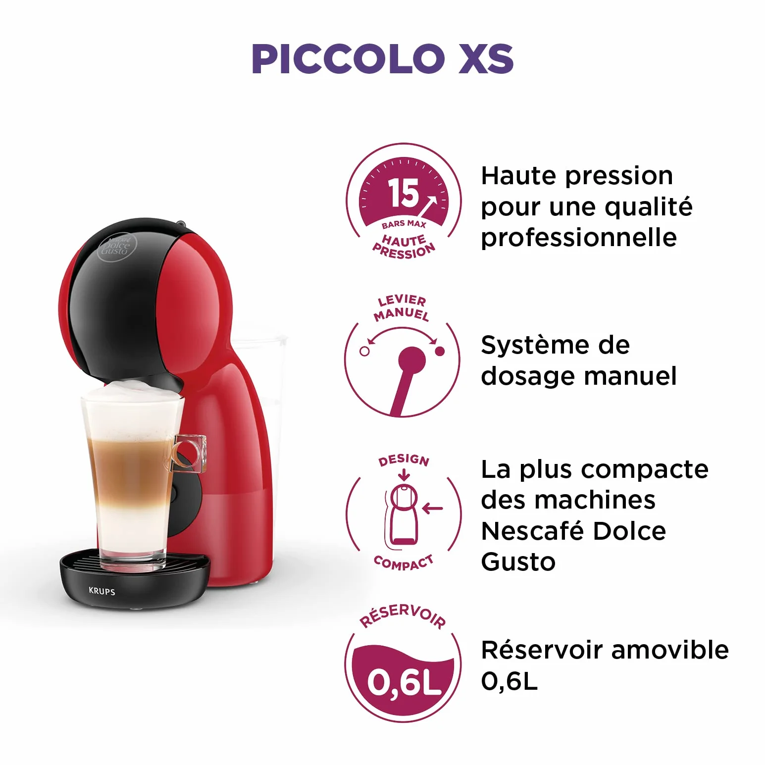 Krups NESCAFÉ Dolce GUSTO PICCOLO XS czerwony czarny ręczny ekspres do kawy na kapsułki