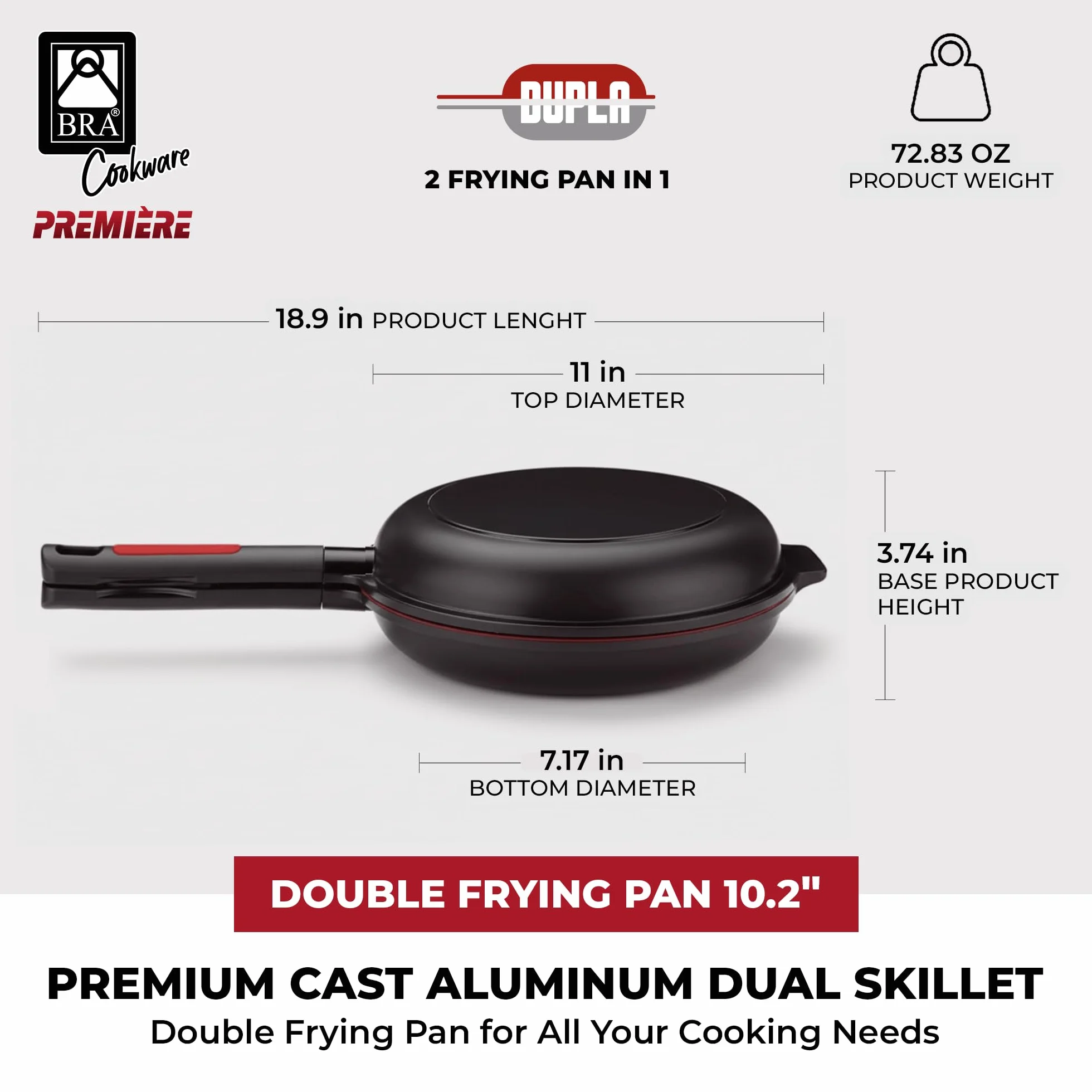Bra Dupla Premiere podwójna patelnia z odlewu aluminiowego z powłoką zapobiegającą przywieraniu, nadaje się do wszystkich rodzajów kuchenek, w tym indukcyjnych 26 cm [Ekskluzywnie w Amazon]