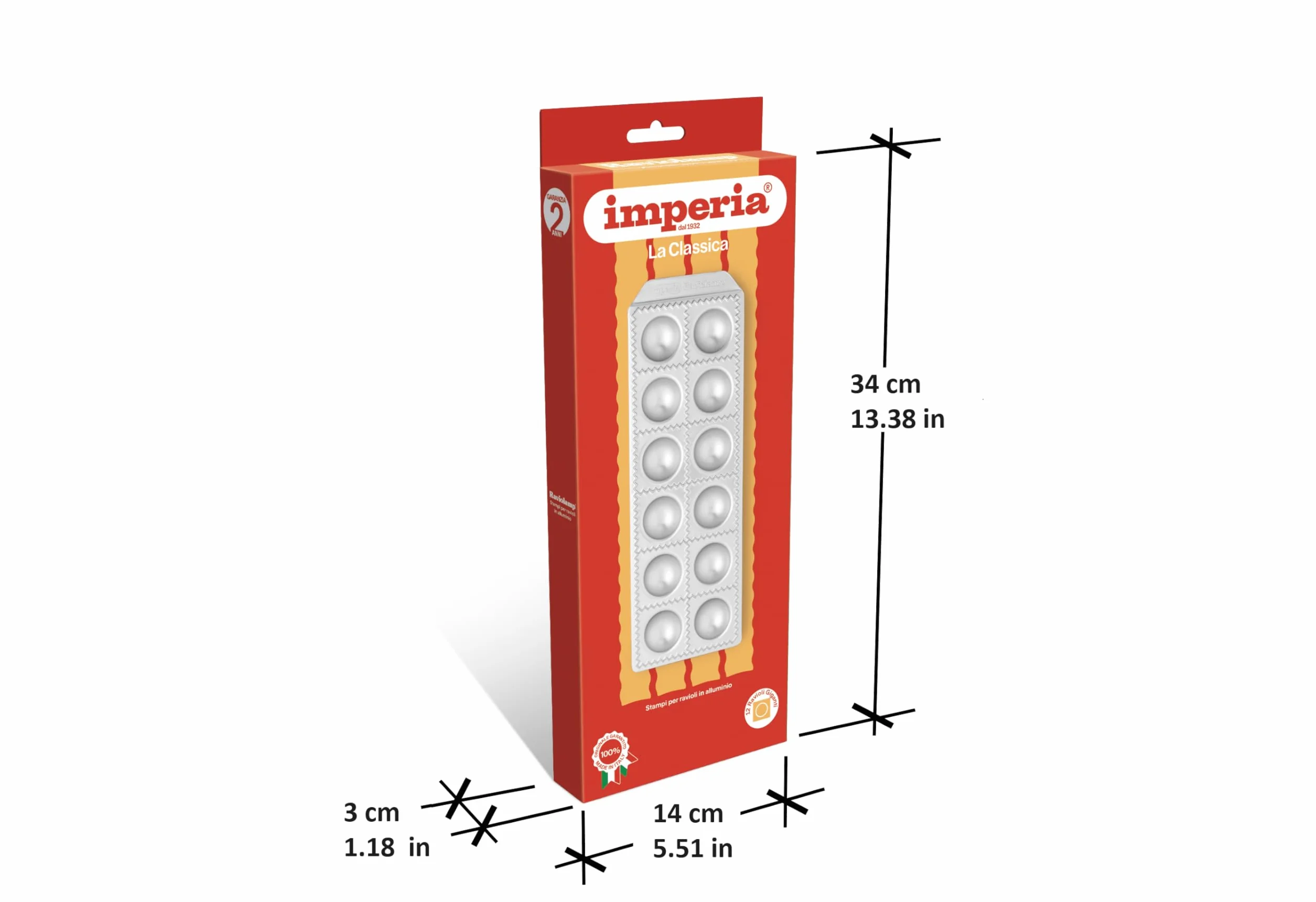 Imperia Klasyczna linia Raviolamp. Forma ravioli Made in Italy. Akcesoria do maszyny do ciasta. Akcesoria kuchenne z aluminium do świeżego ciasta. Z Mattarello (12 Ravioli szefa kuchni)