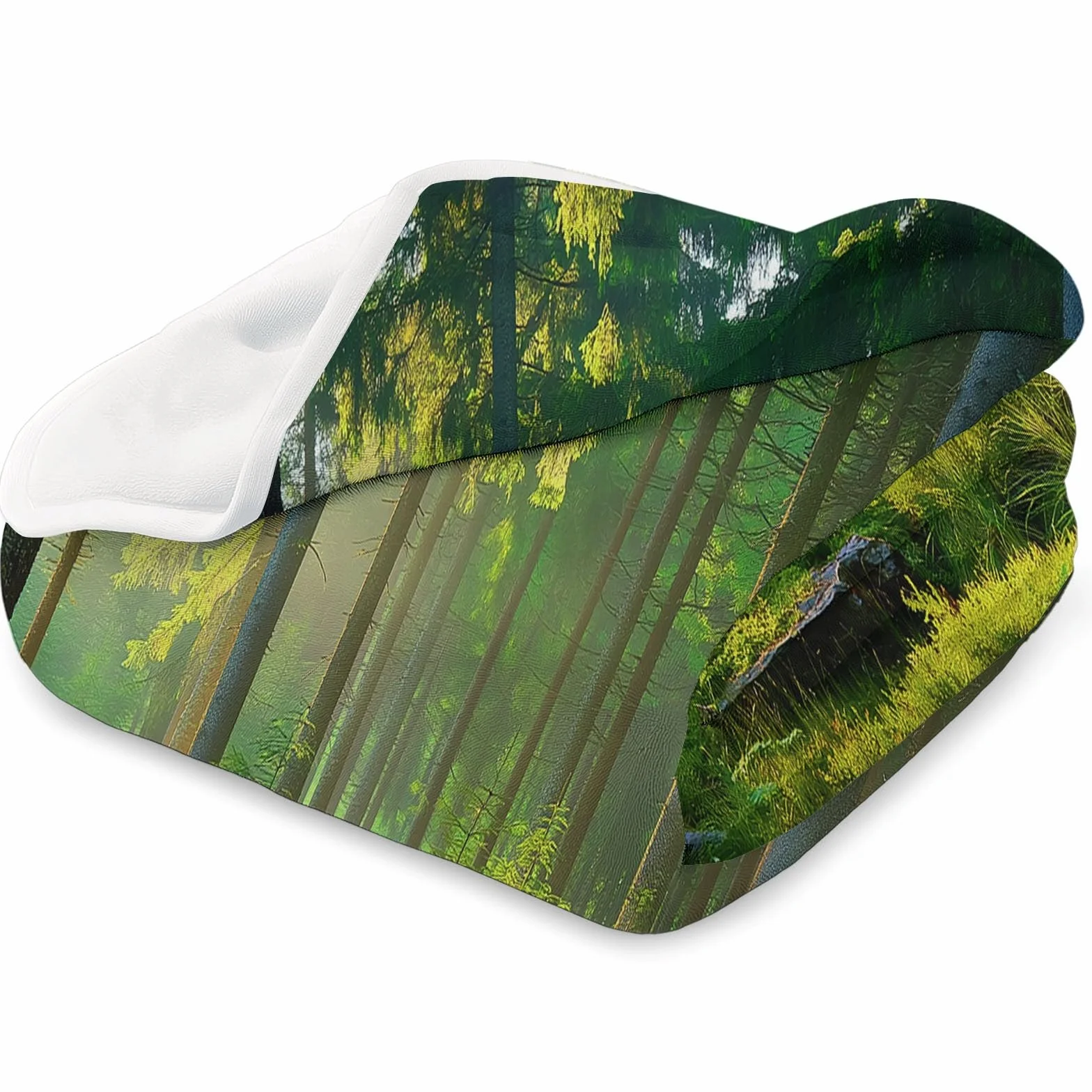 Koc polarowy flanelowy Natura las Słońce Polar, narzuta na sofę, przytulny koc, 2-osobowy koc na łóżko w kratę zimowy, 220 x 240 cm Żółty Zielony