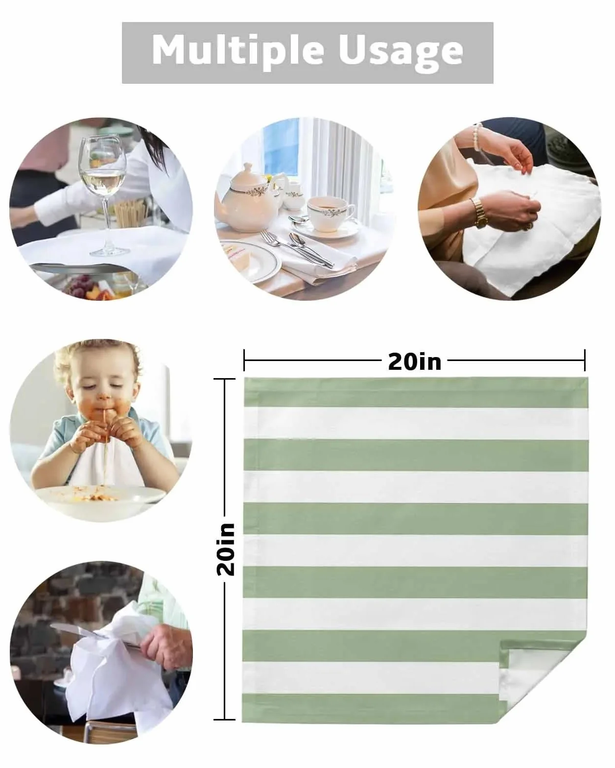 Maty stołowe w zielone paski, zestaw 4 eleganckich, lnianych mat stołowych, na wesele, przyjęcie, do jadalni, akcesoria kuchenne, z pasującymi serwetkami stołowymi