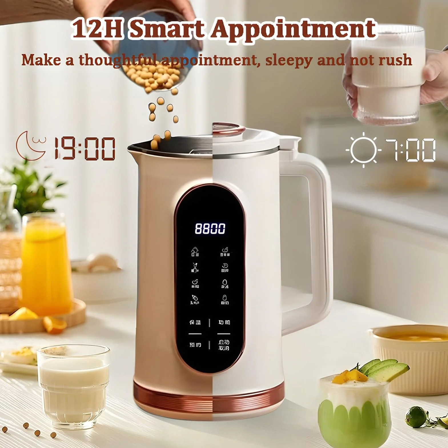 Maszynka do mleka orzechowego, automatyczny ekspres do mleka roślinnego, 1,5 l, system 10 ostrzy, timer 12 h, funkcja utrzymywania ciepła, stal nierdzewna, inteligentny wyświetlacz do soi, migdałów
