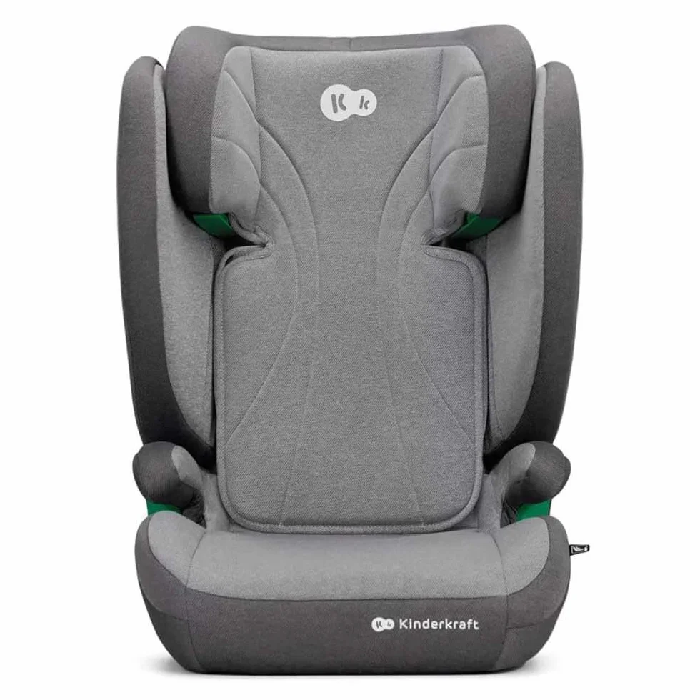 Kinderkraft JUNIOR FIX 2 Fotelik dziecięcy I-SIZE, Podstawka samochodowa, Regulowany zagłówek i oparcie, Wzmocnione boki, Zdejmowana tapicerka, Isofix, Grupa ECE I/II/III 9-36 kg, Szary