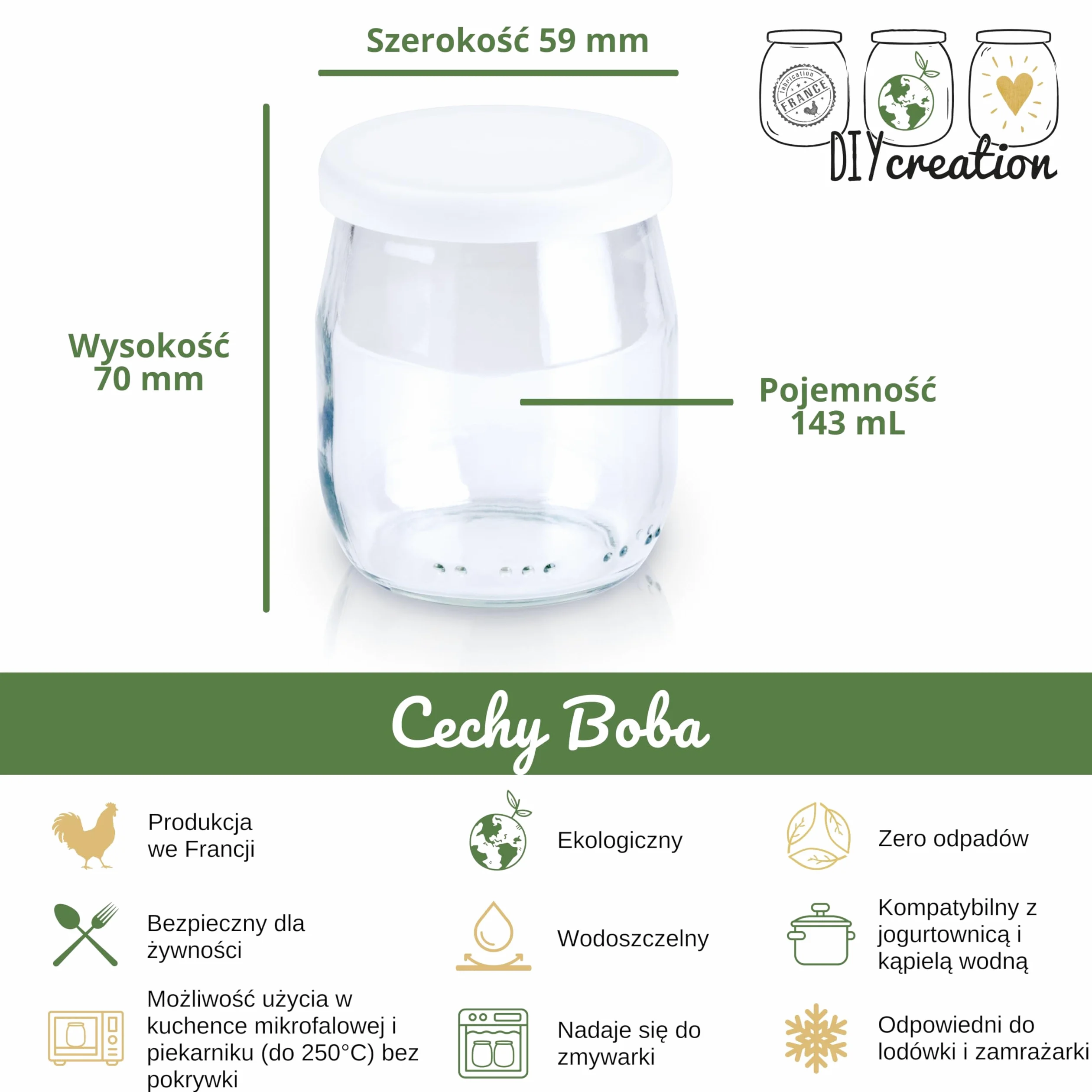 Zestaw 12 szklanych słoików na jogurt z hermetycznymi pokrywkami - Seb Multidélices, Thermomix, Cookeo Jogurt Maker - mały słoik do przechowywania dla niemowląt - wyprodukowany we Francji