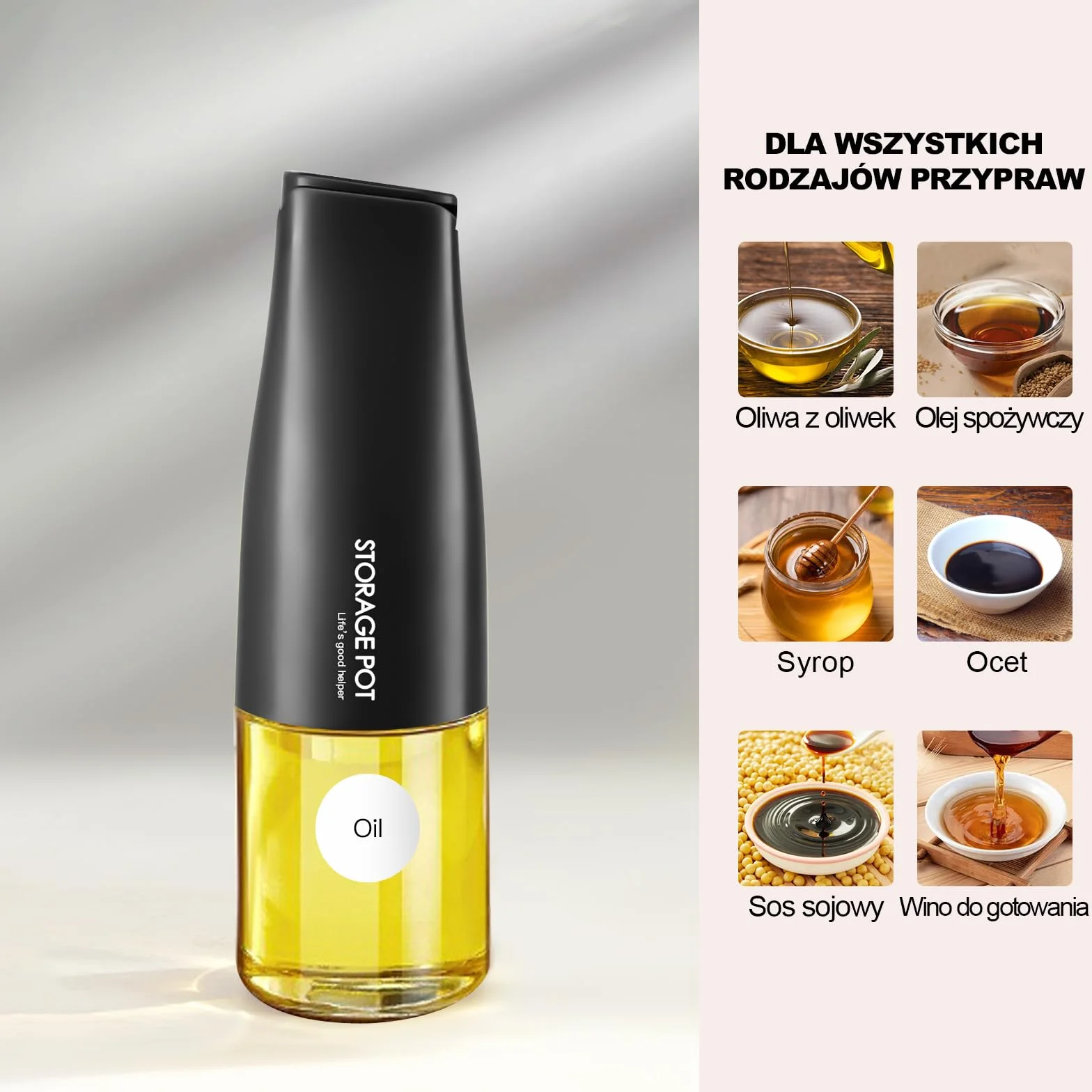 YARRAMATE Automatyczna butelka z dozownikiem oliwy z oliwek do kuchni, 500 ml, piękny szklany pojemnik na olej i ocet z nalewaczem, pojemnikiem na olej, dozownik sosu sojowego (czarna), etykiety