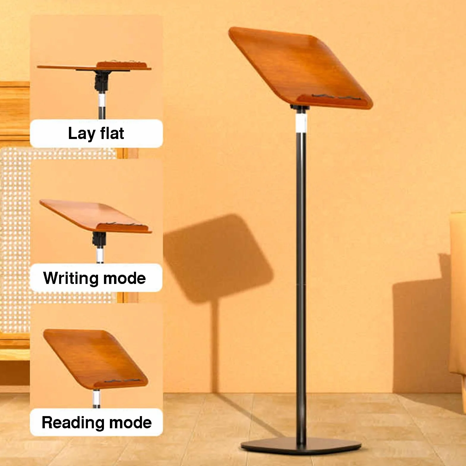 Stojak na książki stojący, Stojak na laptopa Floor k Music Drewniany z regulacją wysokości 96,5-180,5 cm Brązowy(108-142cm)