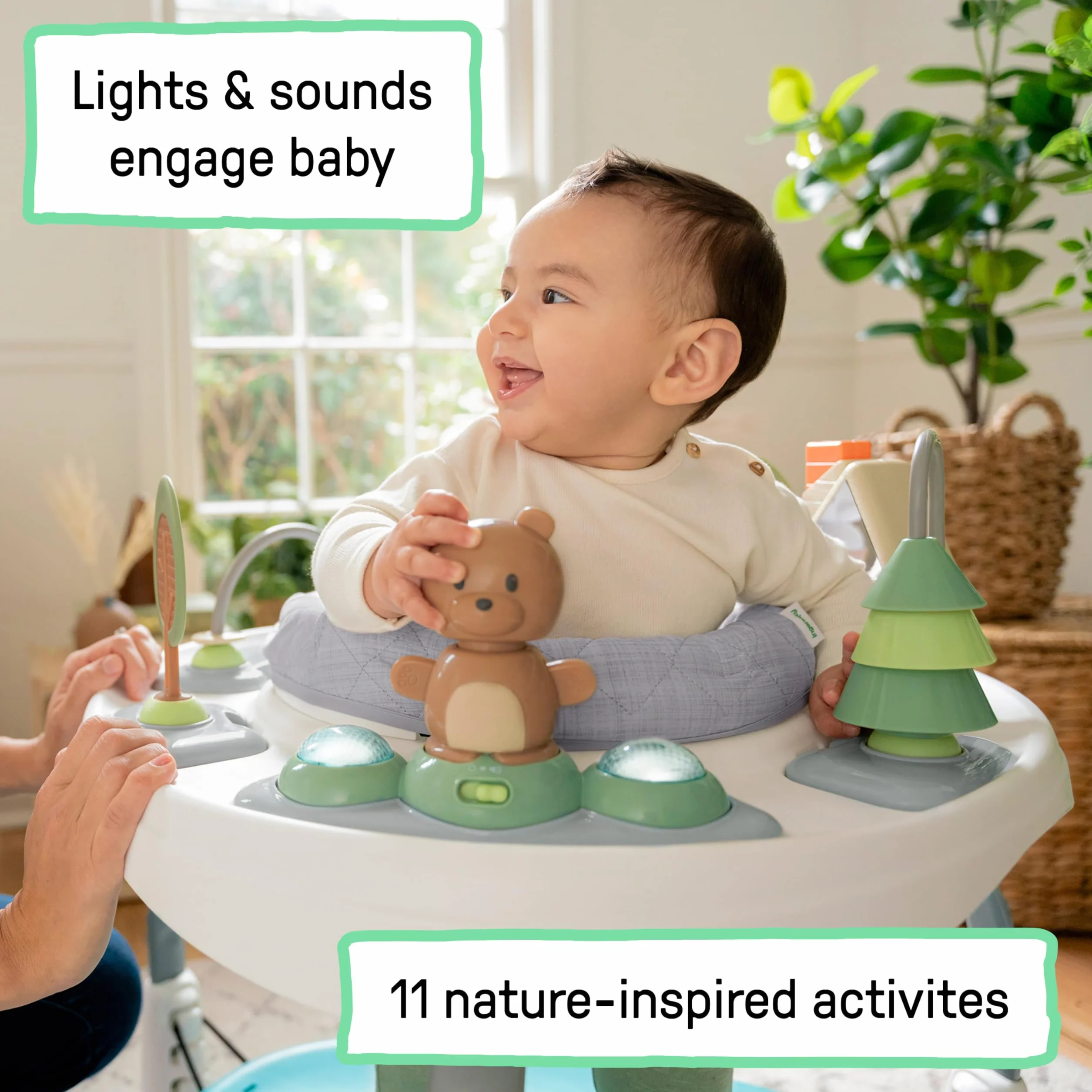 Ingenuity, Spring & Sprout, centrum aktywności 2 w 1, First Forest, centrum gier i stół do gier z poduszką do skoków, światła, dźwięków i 11 interaktywnych aktywności, od 6 miesięcy