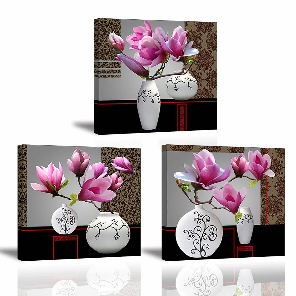 Piy Painting Eleganckie obrazy ścienne, 3 panele, elegancki obraz na płótnie z orchideą – pełne kwitnienie kwiatów, wydruki na płótnie z ramą, gotowe do powieszenia, sztuka dekoracyjna do sypialni