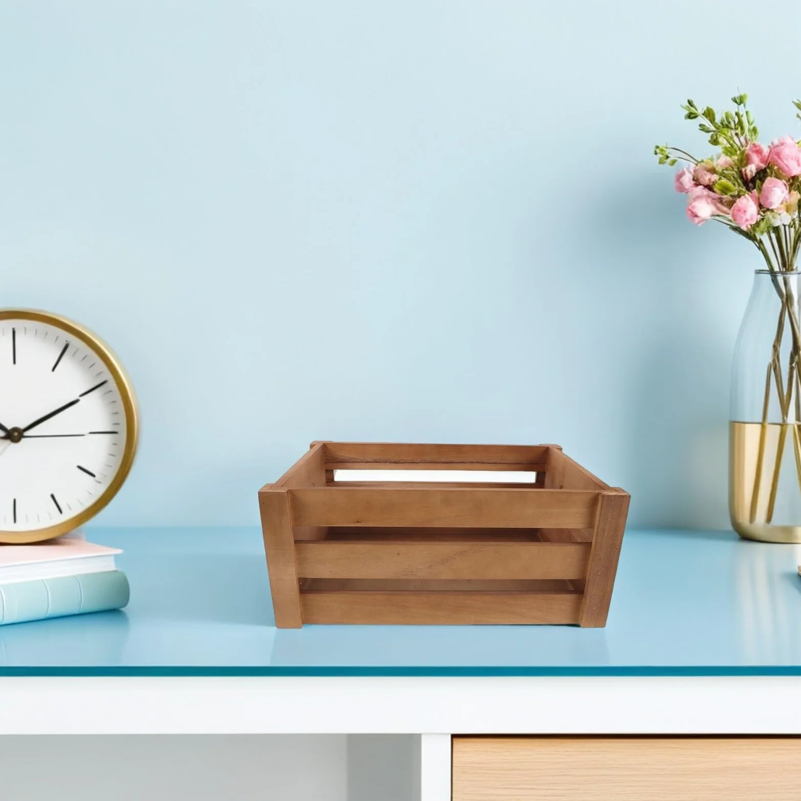 Lar Square nizer drewniane pudełko Sto w stylu retro, na płyty winylowe i płyty CD, 35 x 25 x 15 cm, kolor, otwarty stojak na albumy, idealny do użytku domowego i biurowego