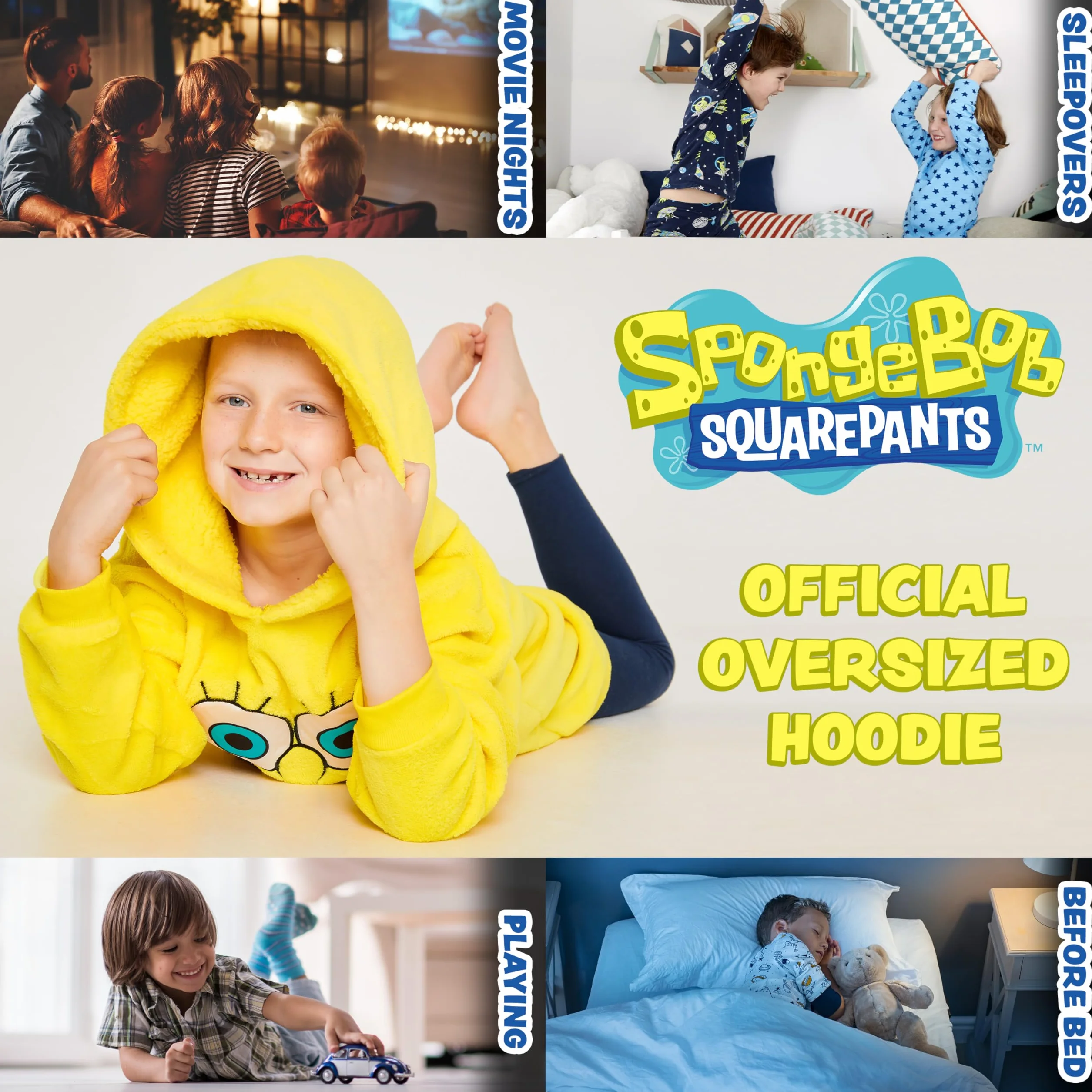 SPONGEBOB SQUAREPANTS Koc z Kapturem dla Dzieci Ponczo z Polaru dla Dziewczynek Chłopcy Nastolatki - Jeden Rozmiar Miękki Polarowy Koc z Kapturem - Oficjalne Prezenty dla Dzieci Żółty