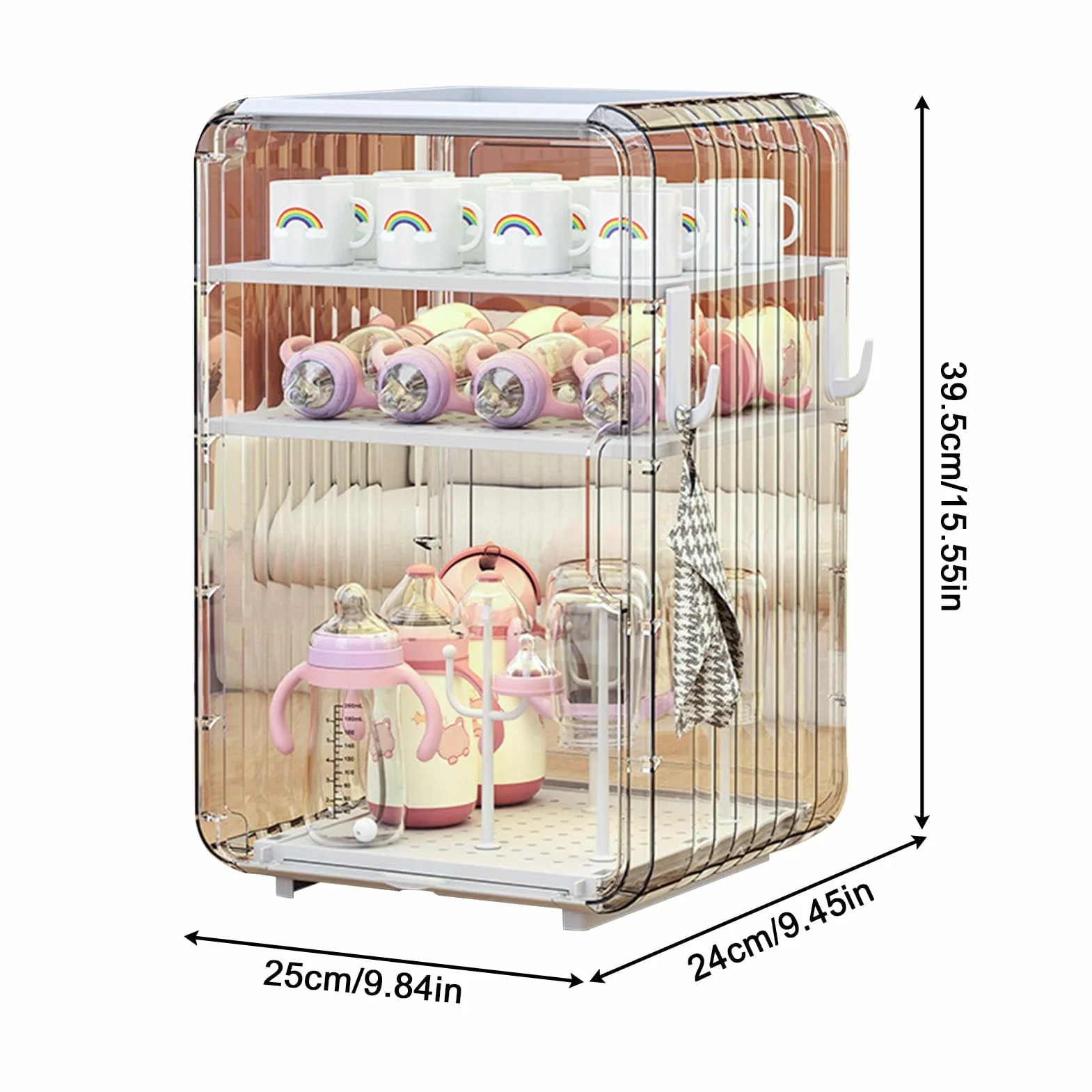 Baby Bottle Organizer, Vertical Cup Storage Box, Covered Holder for Cutlery and Accessories, Multi Use Container for Kitchen Table Fridge Closet Bedroom Pantry Nursery Storage Use