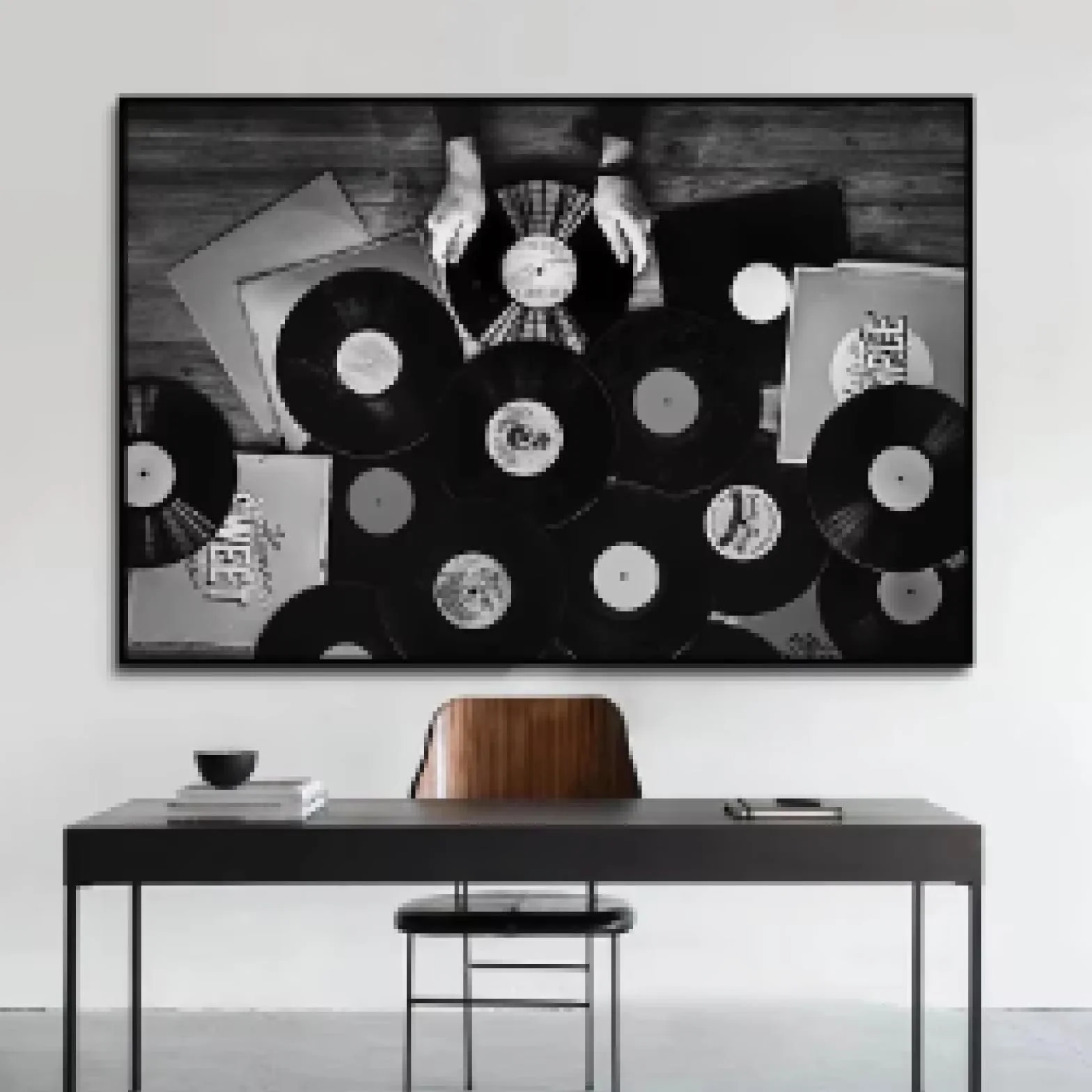 ADOHOME Vintage płyty winylowe plakaty muzyka słuchawki gitara wydruki CD płótno obraz sztuka ścienna obraz pokój dekoracja domu 80 x 120 cm bez ramy