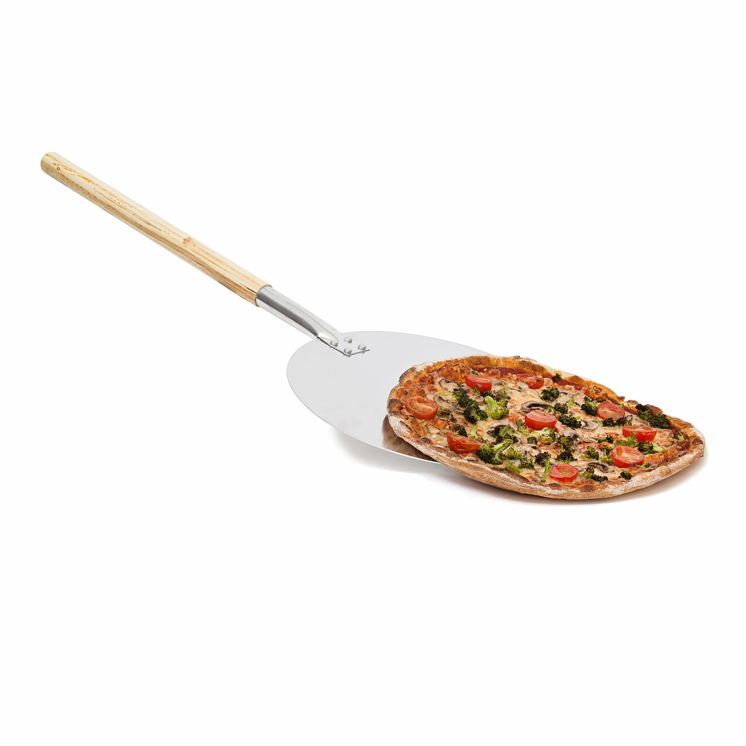 Relaxdays Łopatka do pizzy okrągła 30 cm drewniany uchwyt aluminium beżowa srebrna