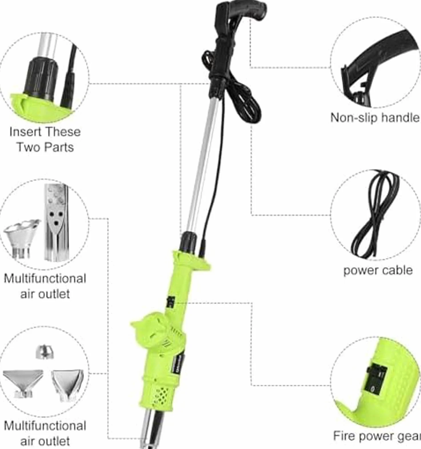 Elektryczny palnik chwastów 2000W Bezpłomieniowe narzędzie termiczne, zestaw dyszy 3 w 1 do odchwaszczania na patio, topnienie lodu i zapłon grillowy.Przenośna ergonomiczna konstrukcja z podwójną kont