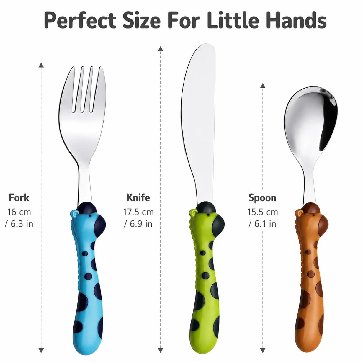 EXZACT dzieci sztućce 6 szt stal nierdzewna dzieci żyrafa 24M+ | do zmywarki BPA bez uchwyty łatwy chwyt Toddlers codzienny posiłki pokój dziecięcy Utensil sztućce łyżki widelce noże