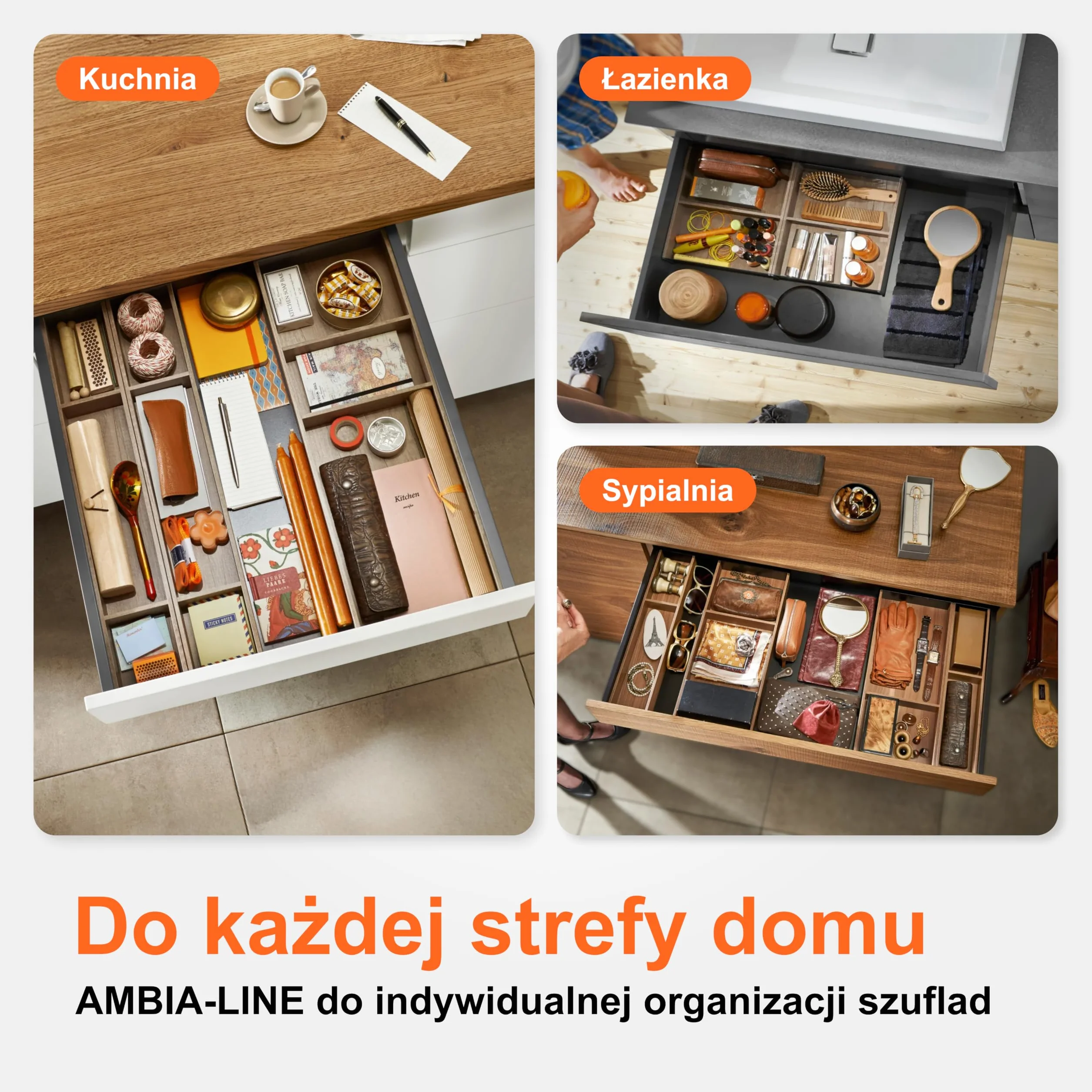 blum AMBIA-LINE wkład na sztućce | premium organizer szuflady do nowoczesnych kuchni i mebli | porządkuje sztućce | z nóżkami antypoślizgowymi | 42×30×5 cm | Dąb Nebraska