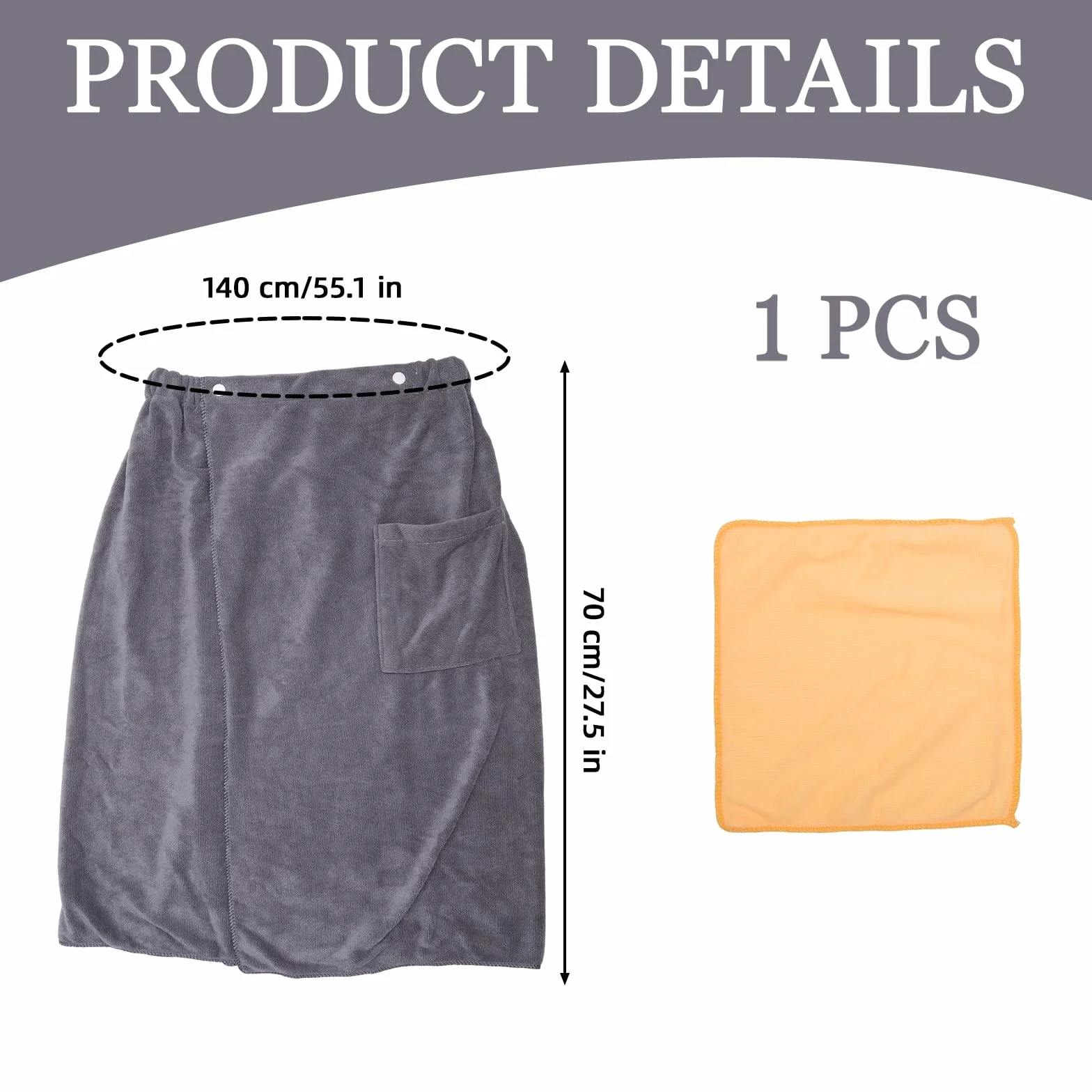 VOSSOT Ręcznik do sauny 70 x 140 cm szary kilt męski mikrofibra regulowany pasek kieszeń szybkoschnący