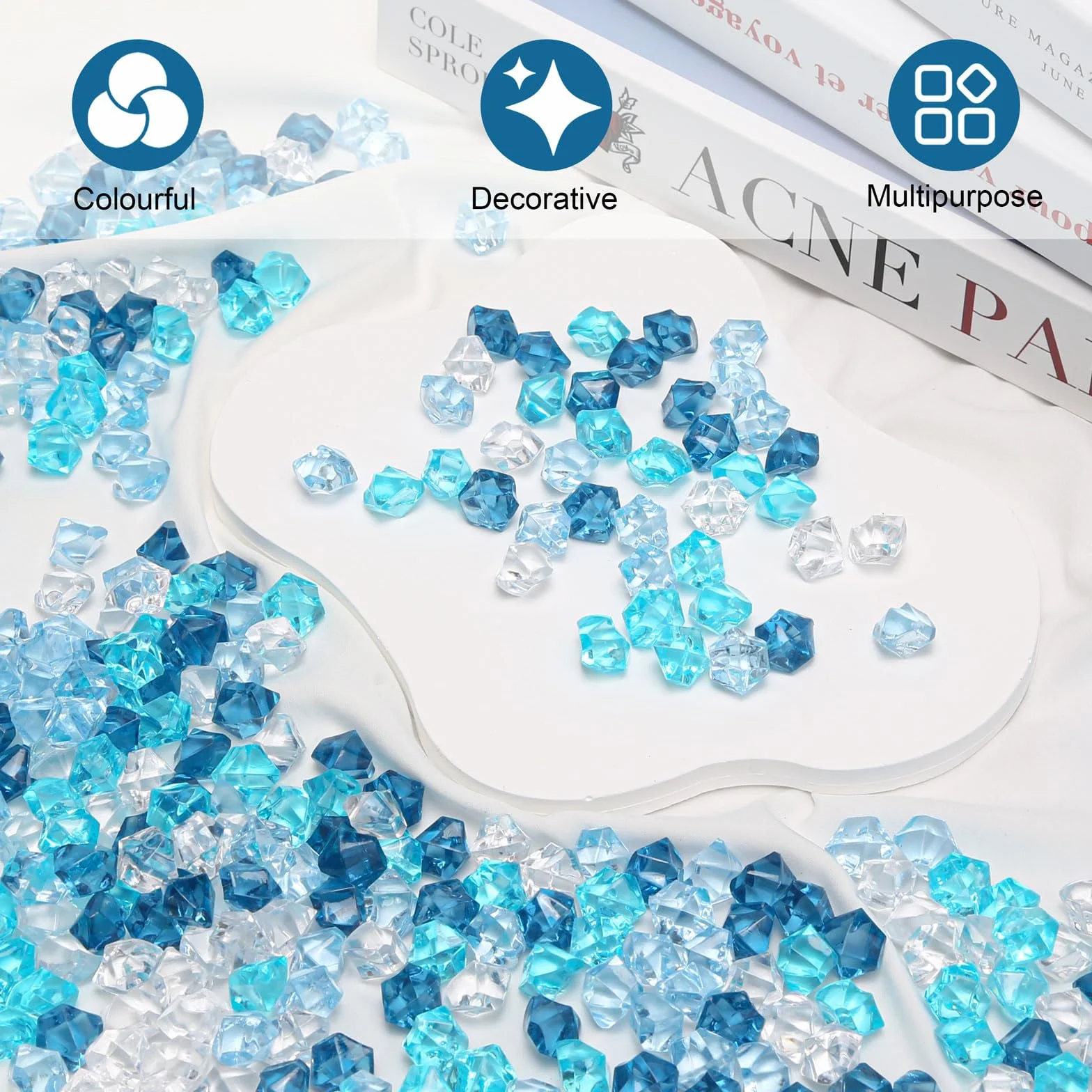 750 szt. plastikowe diamenty, kamienie szlachetne, luzem, bez otworów, klejnoty, skarb, dzieci, duże, dekoracyjne kamienie szlachetne, akrylowe, do majsterkowania, dekoracji