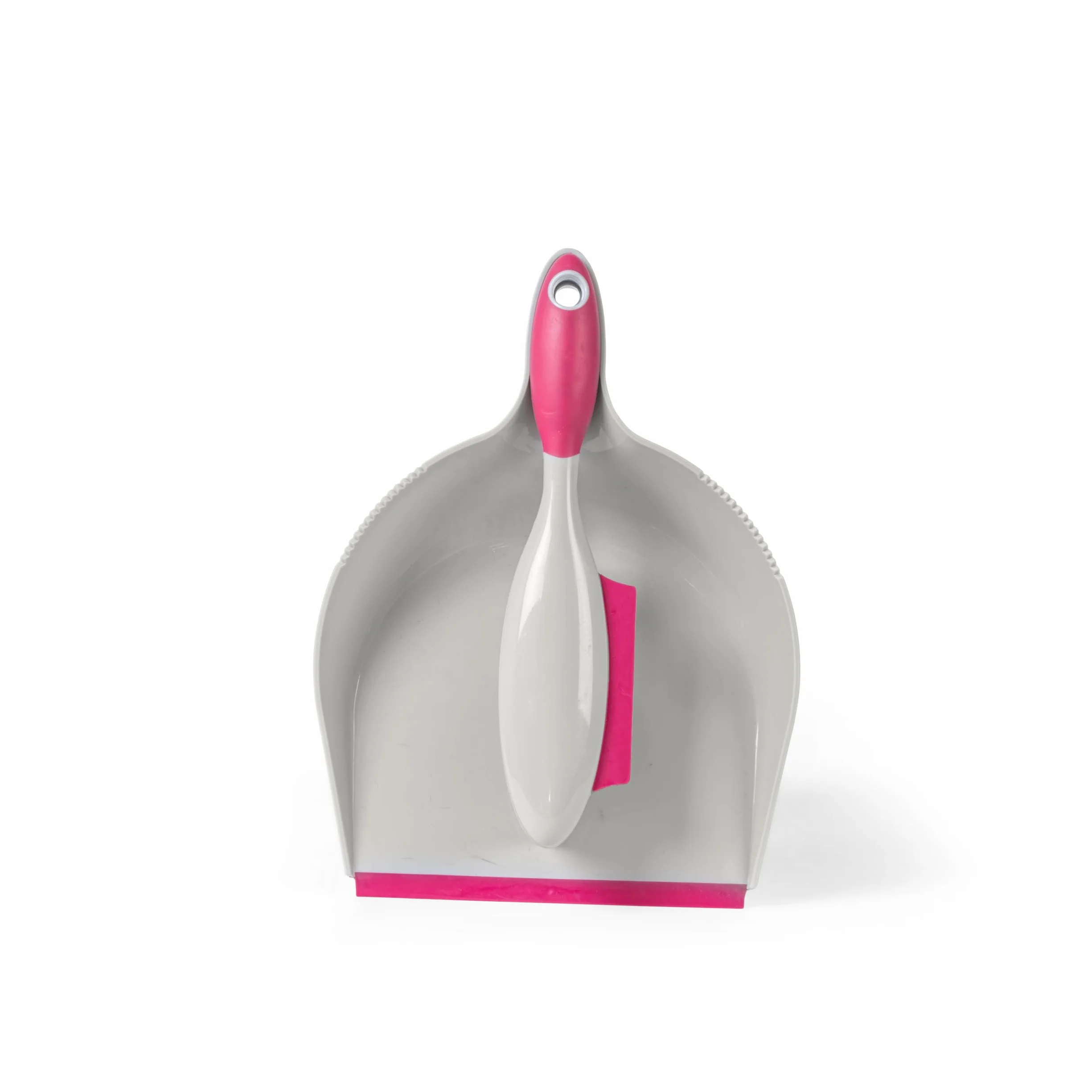 Kleeneze KL069337EU7 Rubber Head Dustpan and Brush with Squeegee Edge, Pink/Grey, Rubber Bristles, Ideal For Dust, Fluff & Pet Hair, Clean Up Stubborn Spills, Rinse Clean, Ideal For All Floor Types