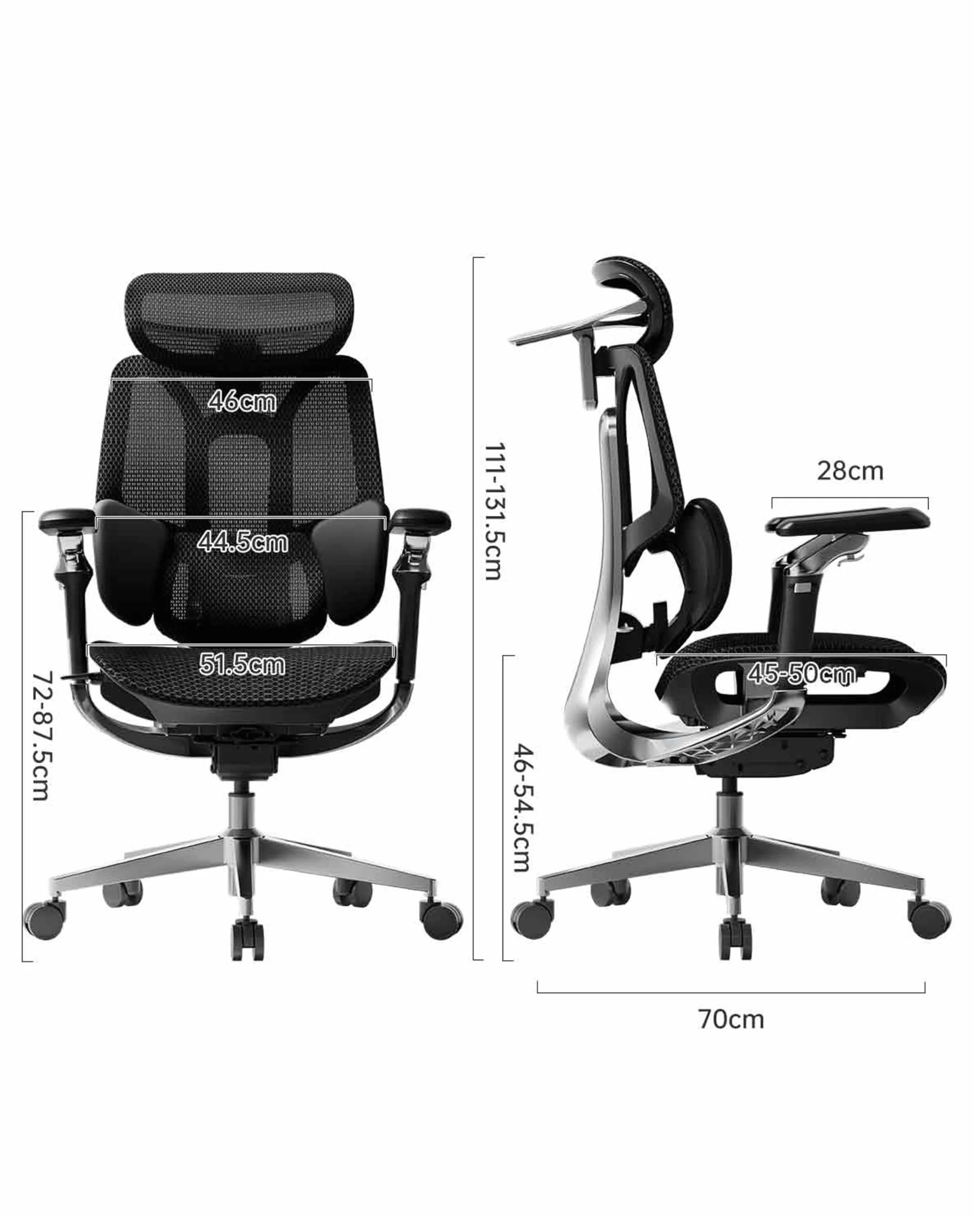 Hbada E3 Pro Edycja 2026 Ergonomiczne Krzesło Biurowe, Ergonomiczny Fotel Siatkowy z 3-strefowym Pływającym Wsparcie Lędźwiowym, Zagłówek 4D, Podłokietniki 720° (Czarne, Bez podnóżka)