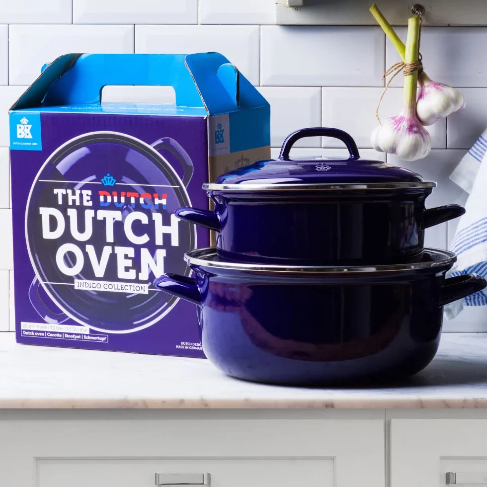 BK Cookware, Indigo Okrągła Emaliowana Brytfanna z Pokrywką - 22 cm/3.3l, Niebieski