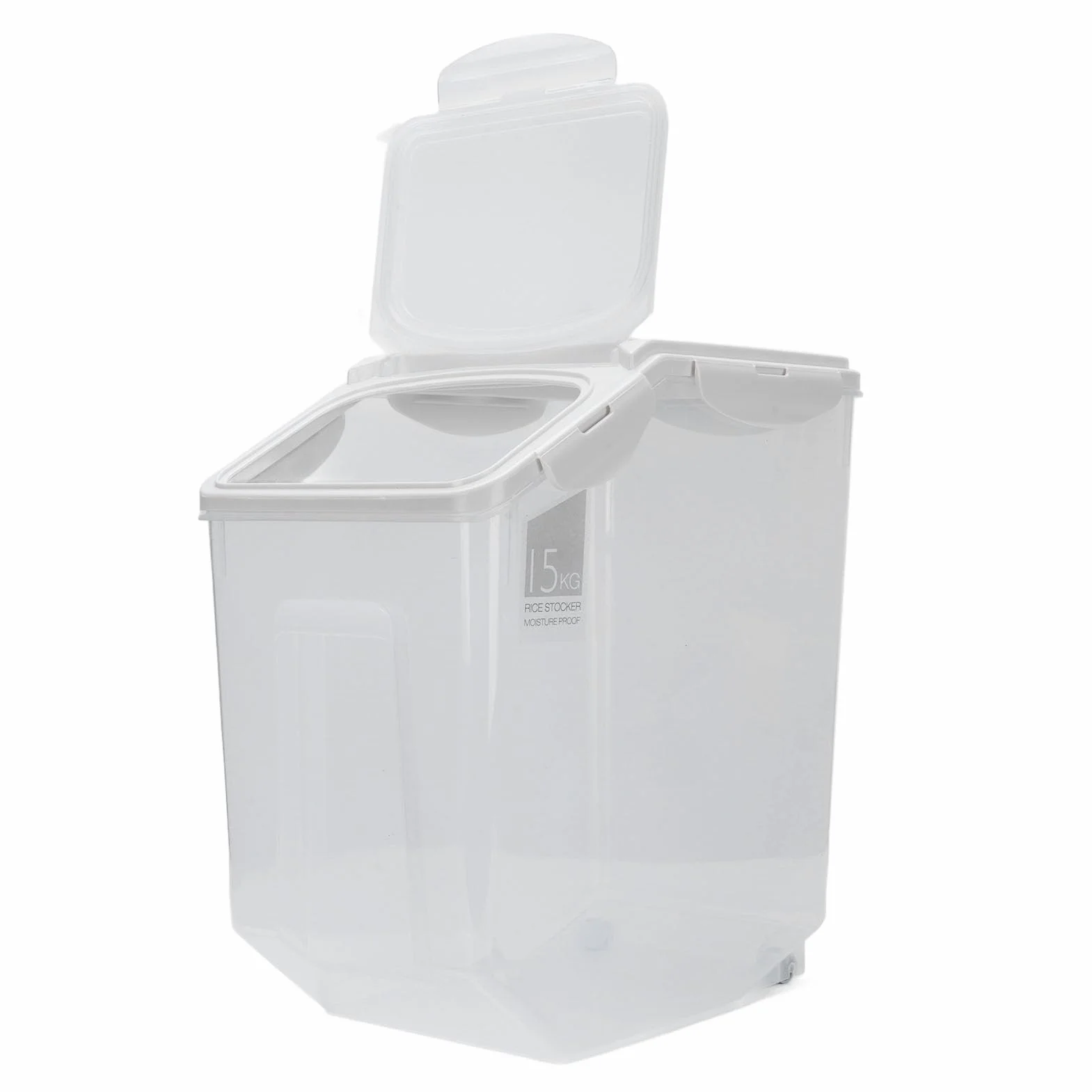 Pssopp Pojemnik do Przechowywania Ryżu PP Pojemnik do Przechowywania Ziarna z miarką 15 Kg Pojemność 22,7 X 36,5 Cm Hermetyczny na ryż Spiżarni Kuchennej Organizacja Domu