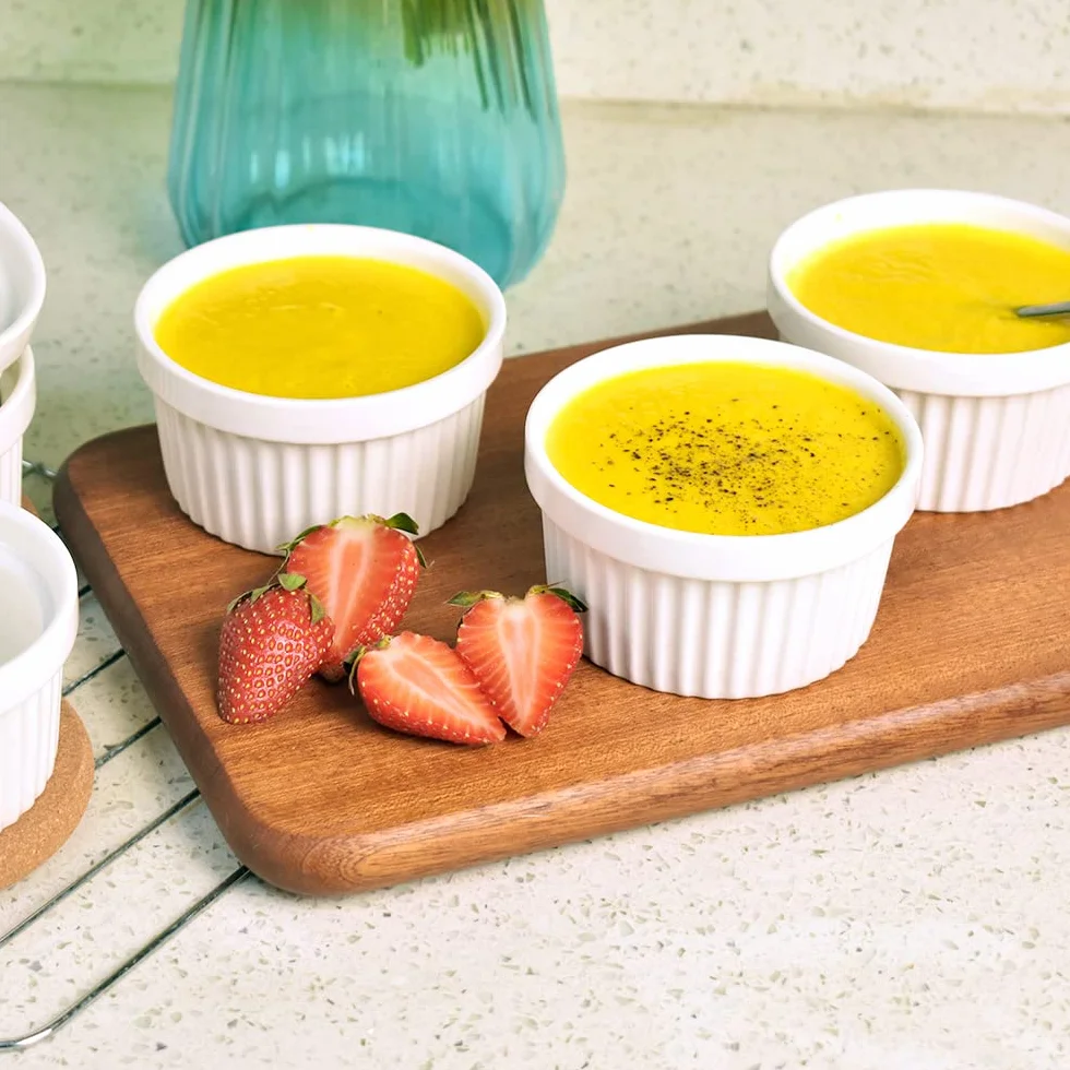 homEdge Porcelanowy zestaw Ramekins, miska do lodów, kremowa brûlée Ramekins do pieczenia, zestaw 6 sztuk, biały