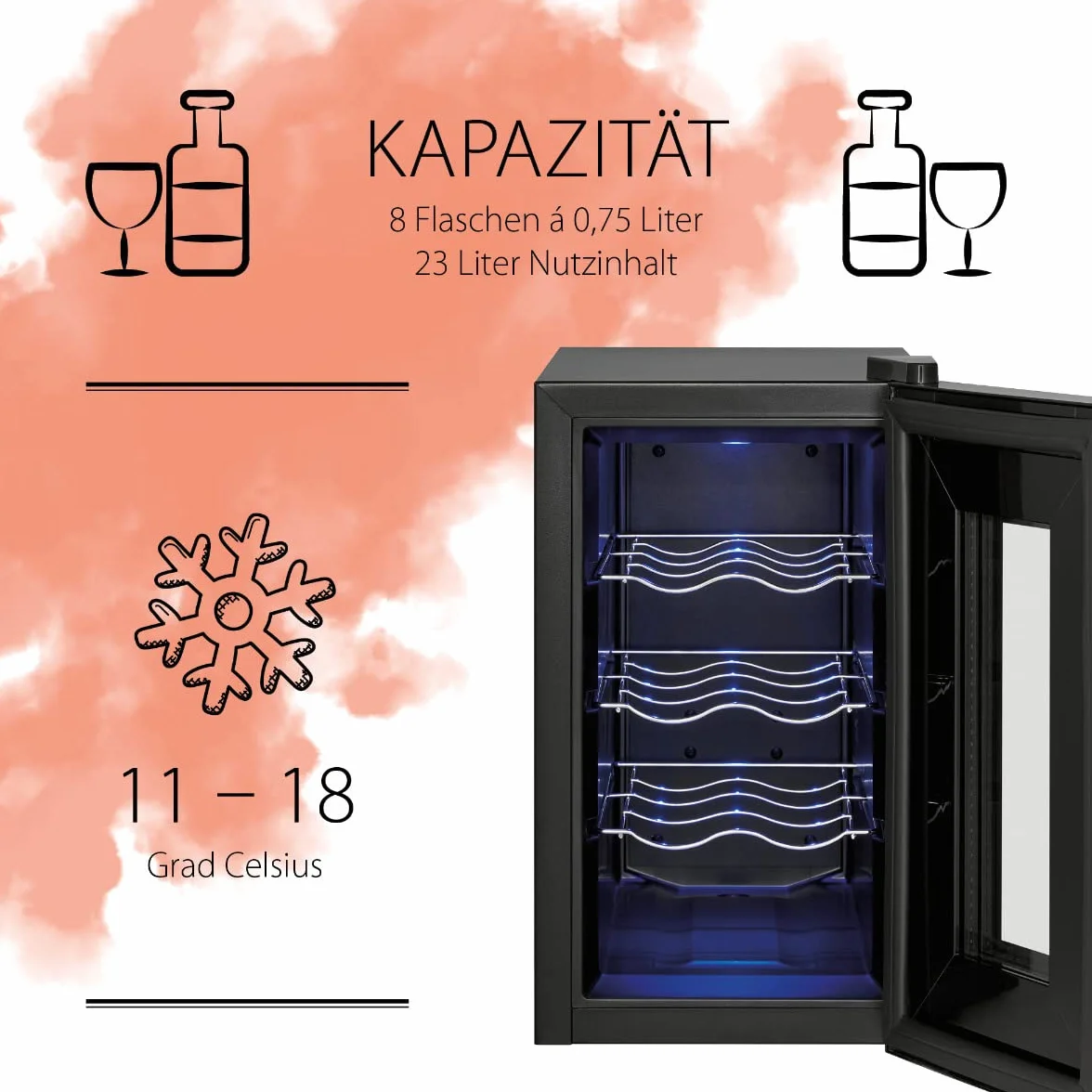 Profi Cook PC-WK 1232 Lodówka na wino - Do wina czerwonego, białego wina, różowego - Czarna stal nierdzewna