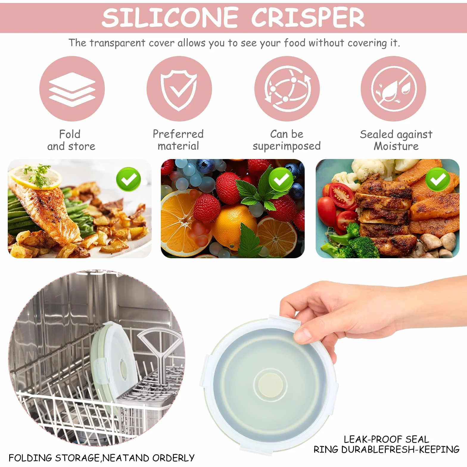 Silikonowy składany pojemnik na lunch 550 ml, 2 sztuki, składane pojemniki na żywność z pokrywką, składane pojemniki na żywność z pokrywką, silikonowe pudełko na lunch do przygotowywania posiłków