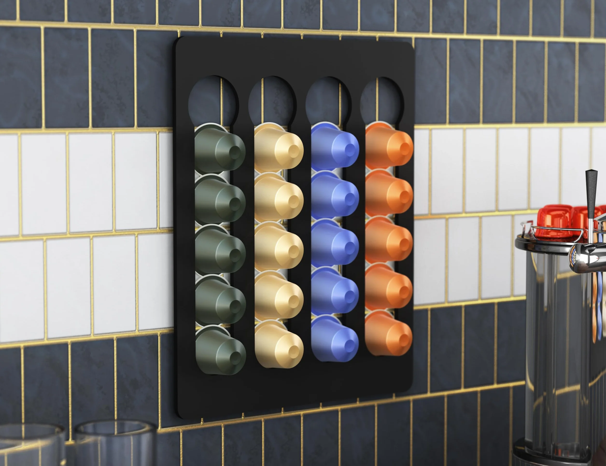 NewGround Designs uchwyt na kapsułki do Nespresso (20 sztuk) - dozownik kapsułek, stojak na kapsułki, uchwyt, uchwyt ścienny bez wiercenia